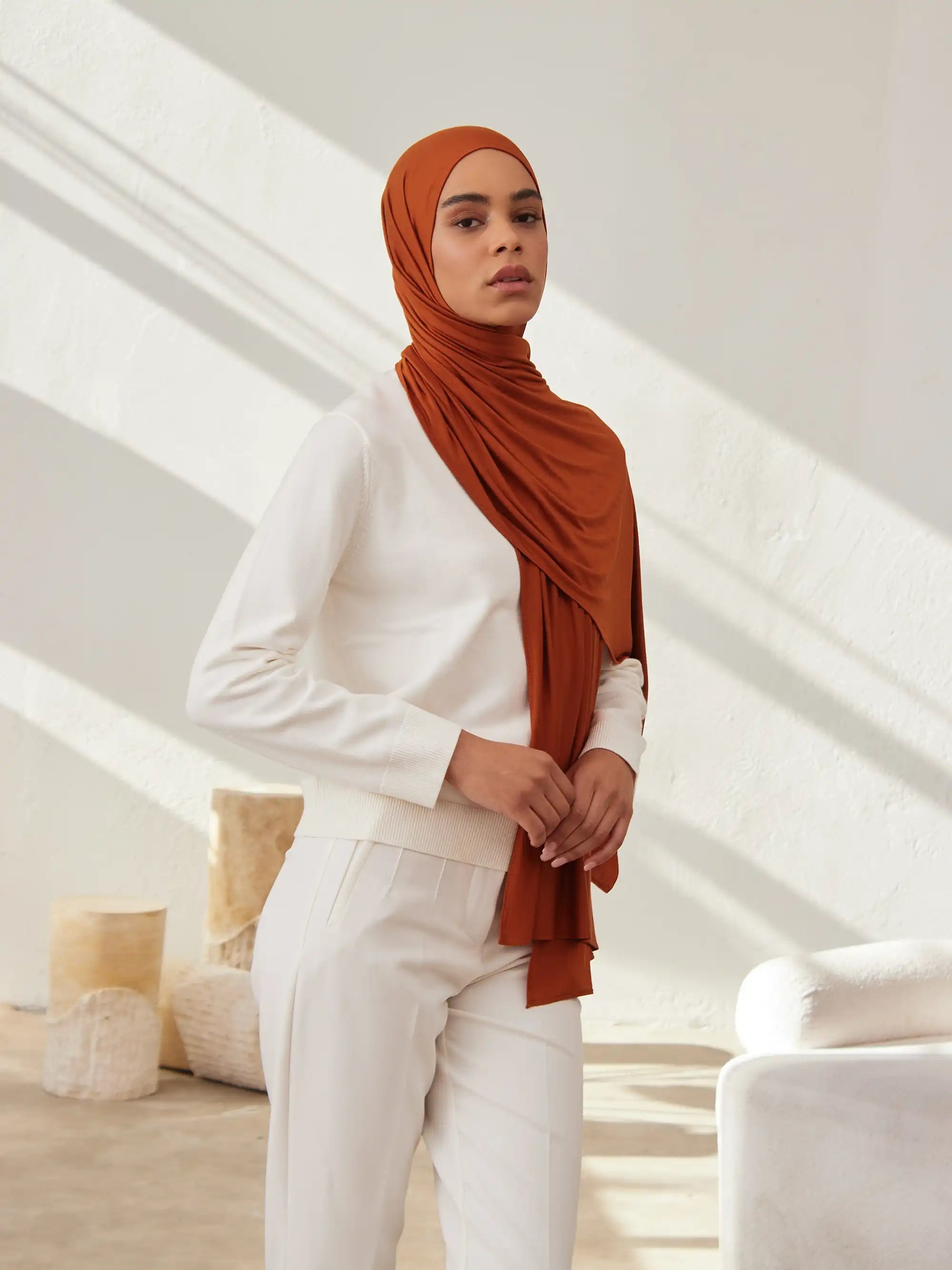 Small Premium Jersey Hijab - Burnt Orange