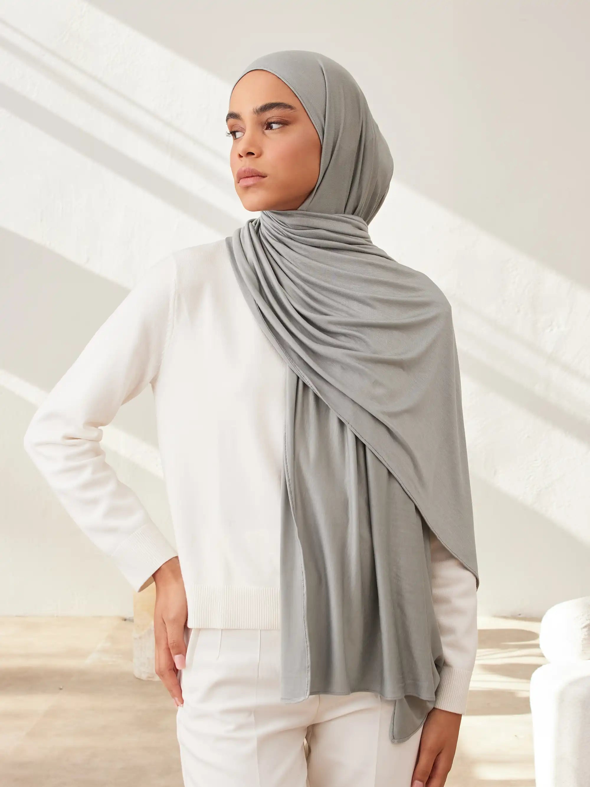 Small Premium Jersey Hijab - Gray Green
