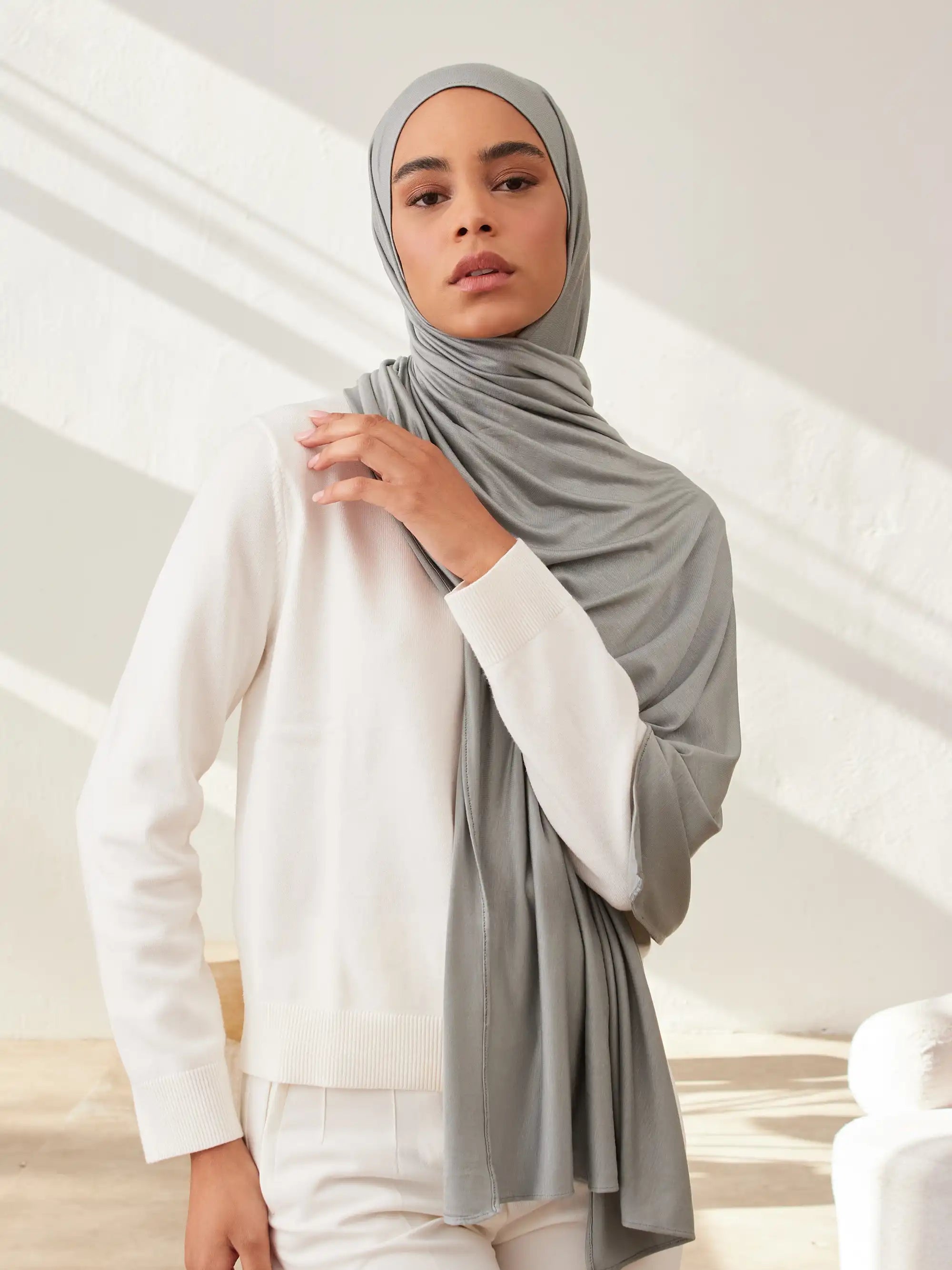 Small Premium Jersey Hijab - Gray Green