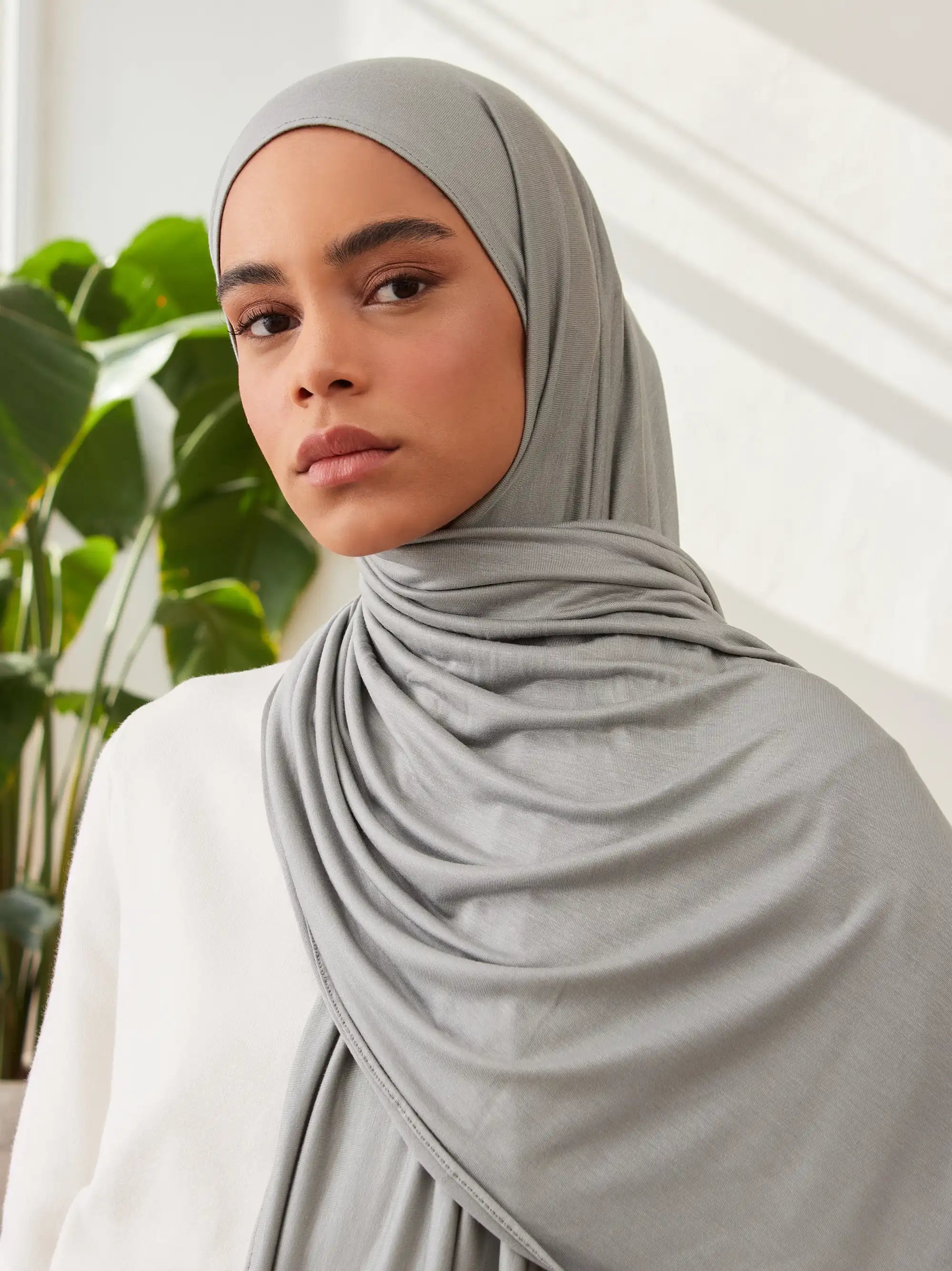 Small Premium Jersey Hijab - Gray Green