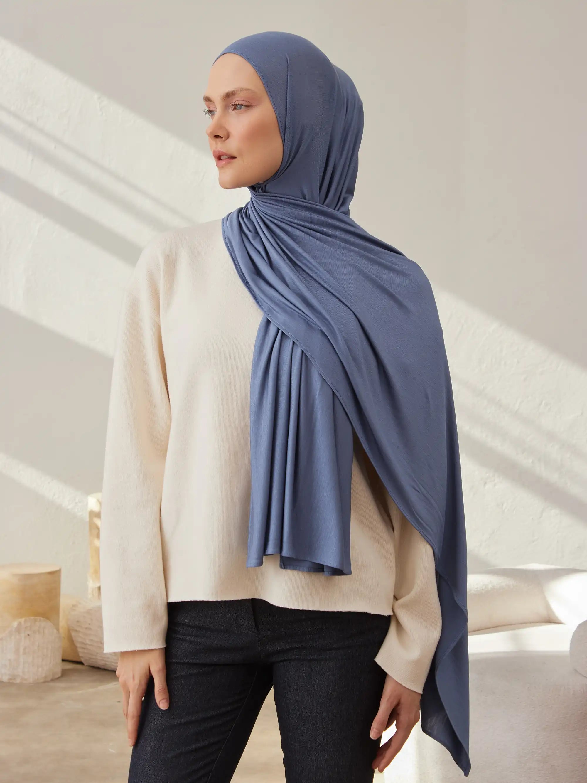 Small Premium Jersey Hijab - Denim