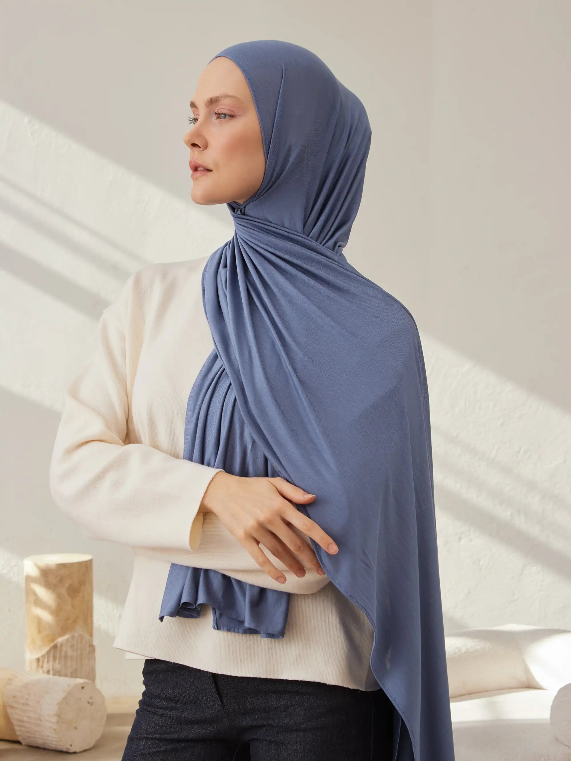 Small Premium Jersey Hijab - Denim