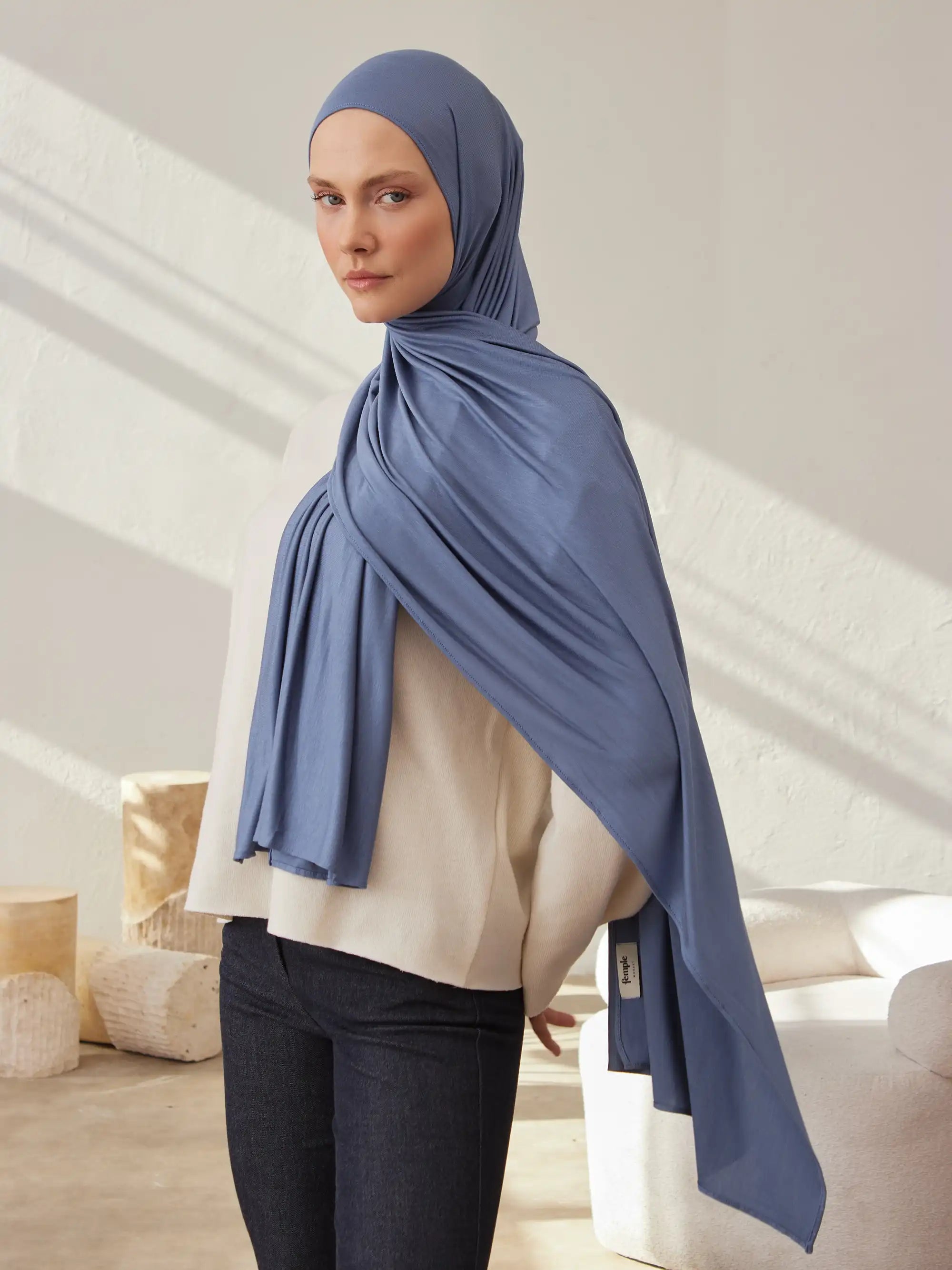 Small Premium Jersey Hijab - Denim