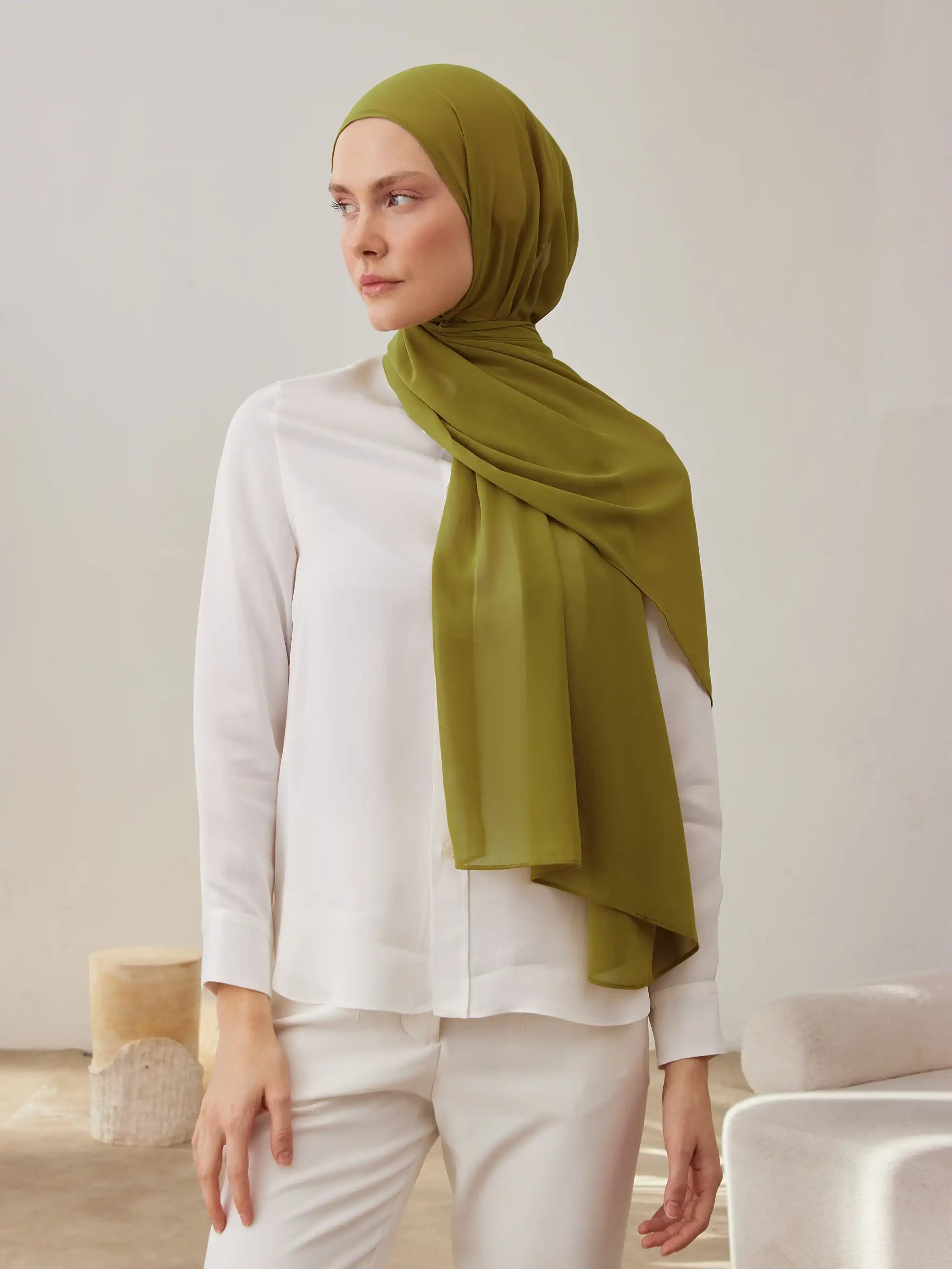 Small Luxury Chiffon Hijab - Green Olive
