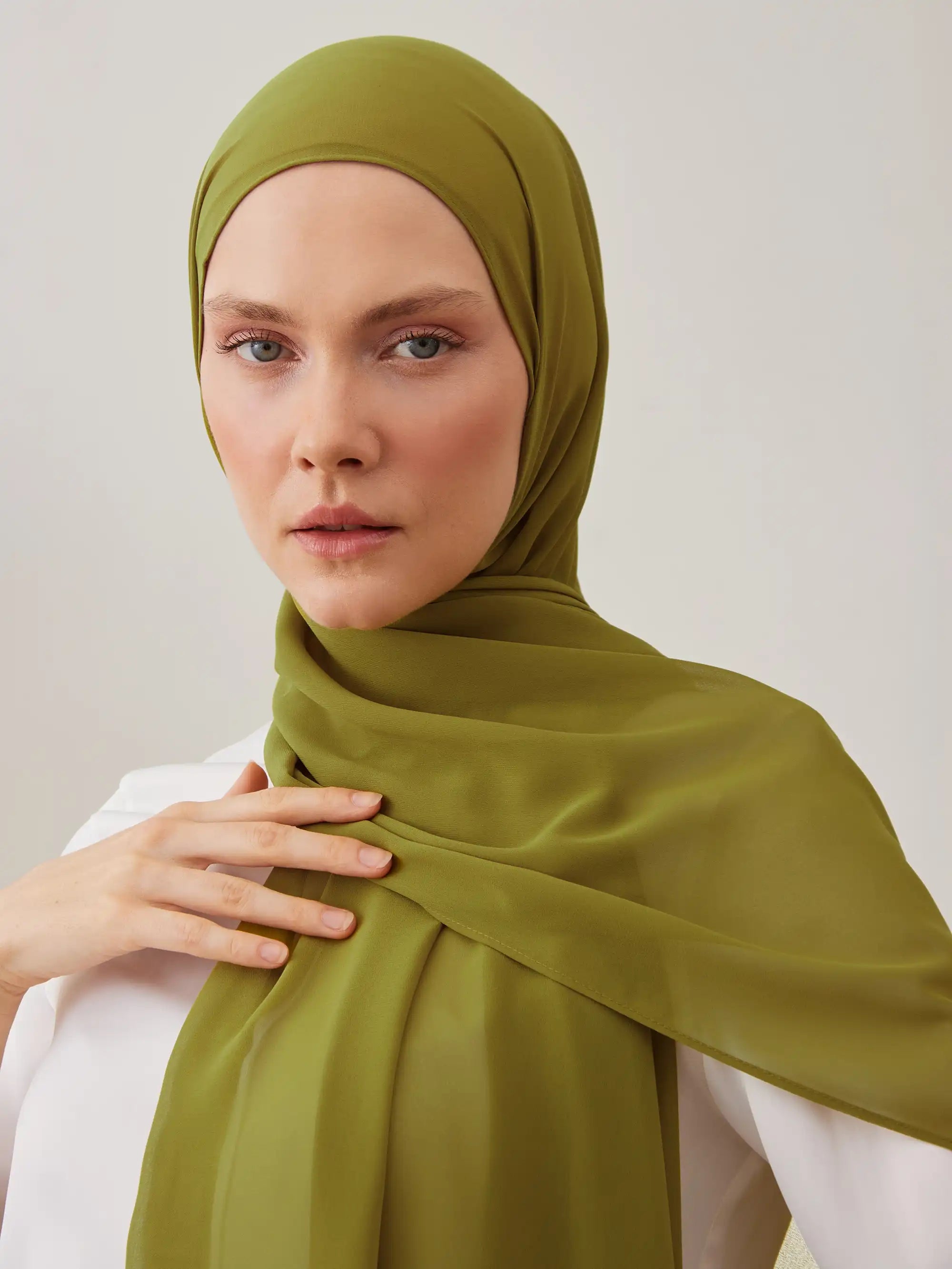 Small Luxury Chiffon Hijab - Green Olive