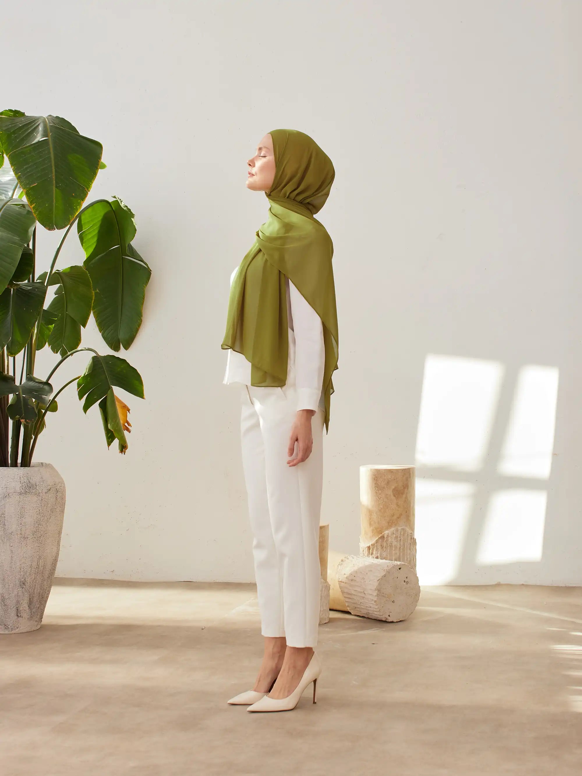 Small Luxury Chiffon Hijab - Green Olive