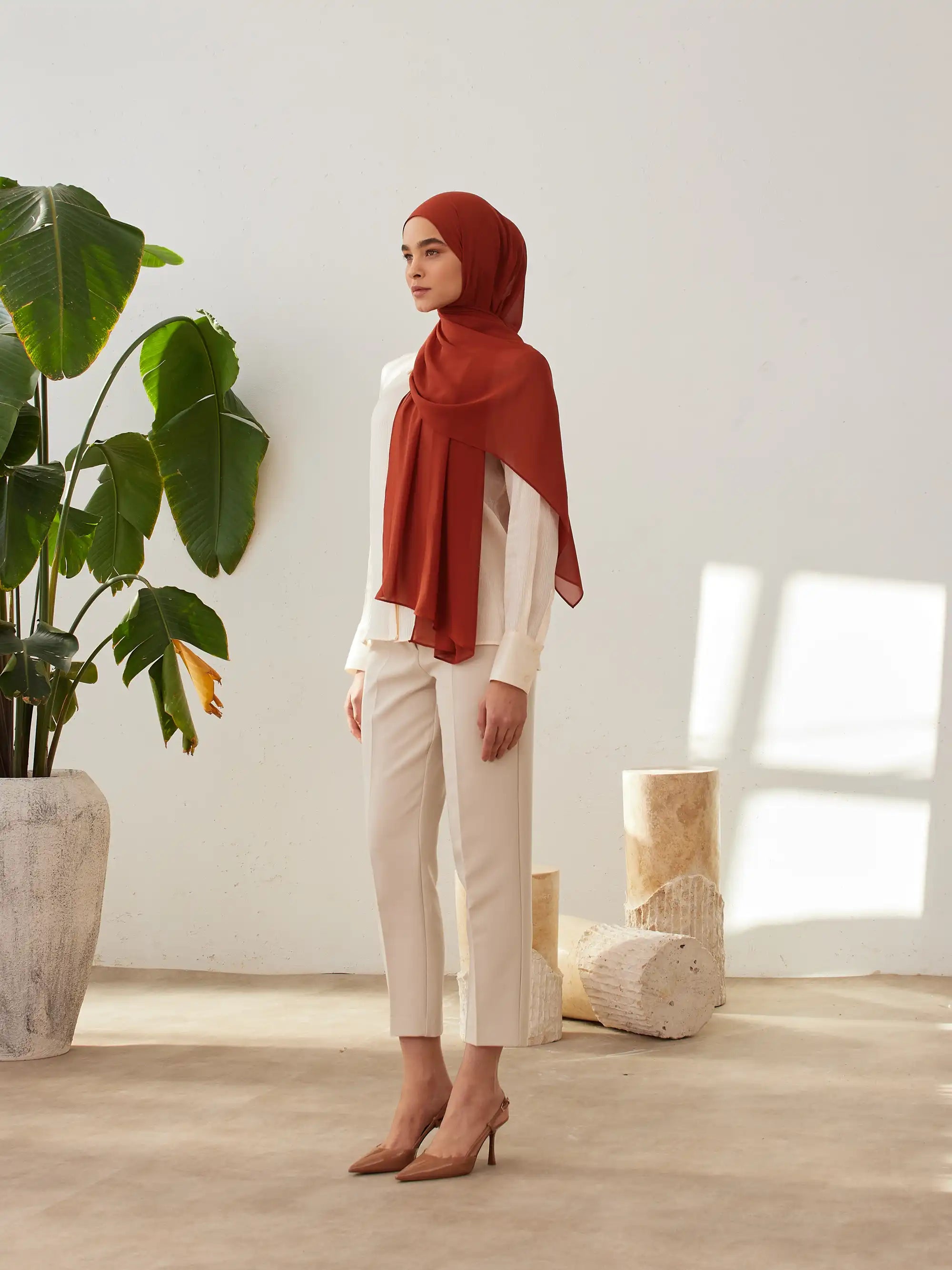 Small Luxury Chiffon Hijab - Rust Orange