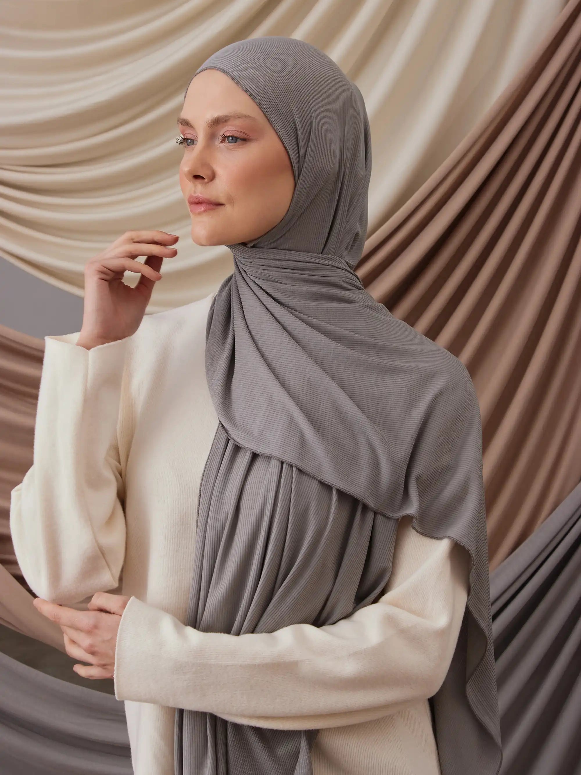Ribbed Jersey Hijab - Silver