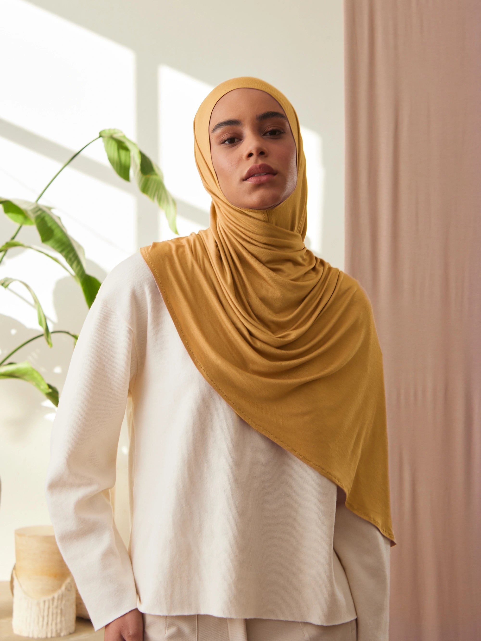Small Instant Premium Jersey Hijabs - Mustard Yellow