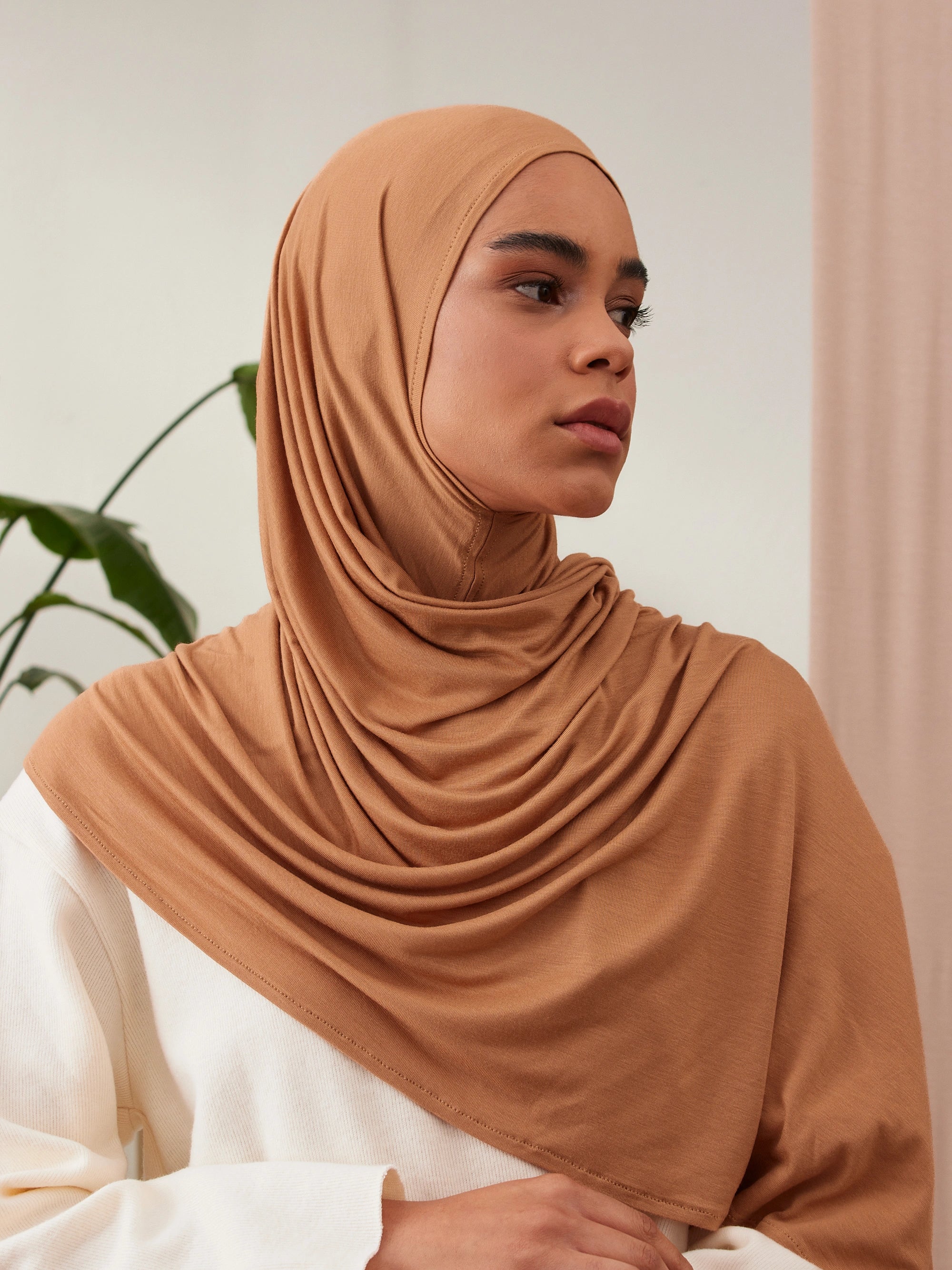 Small Instant Premium Jersey Hijabs - Caramel