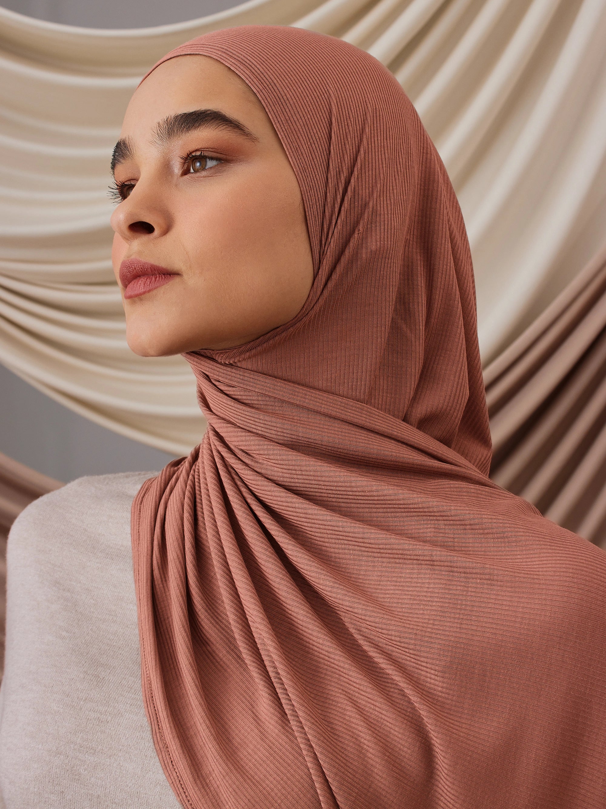 Instant Ribbed Jersey Hijab - Vintage Rose