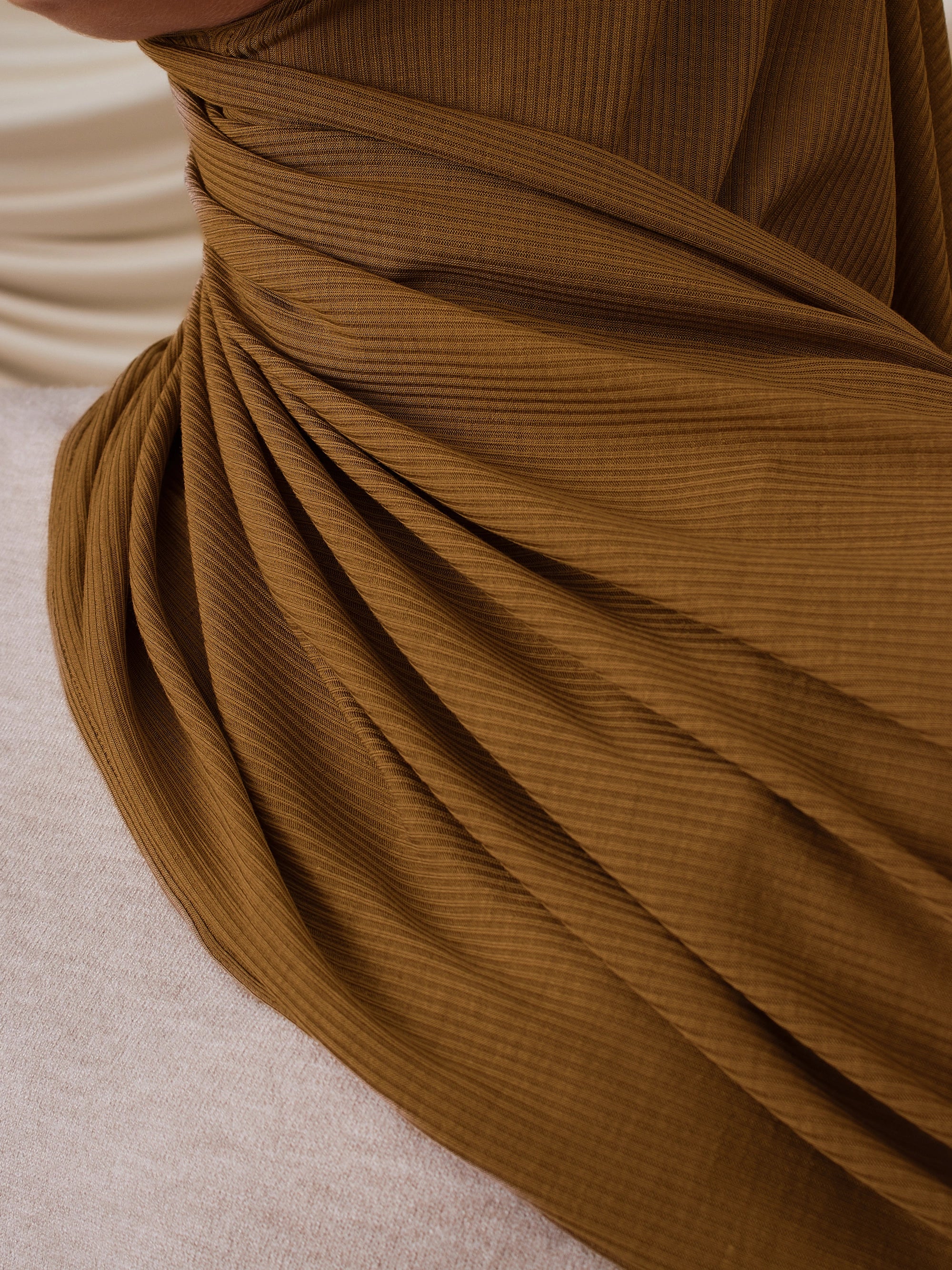 Instant Ribbed Jersey Hijab - Tobacco Brown