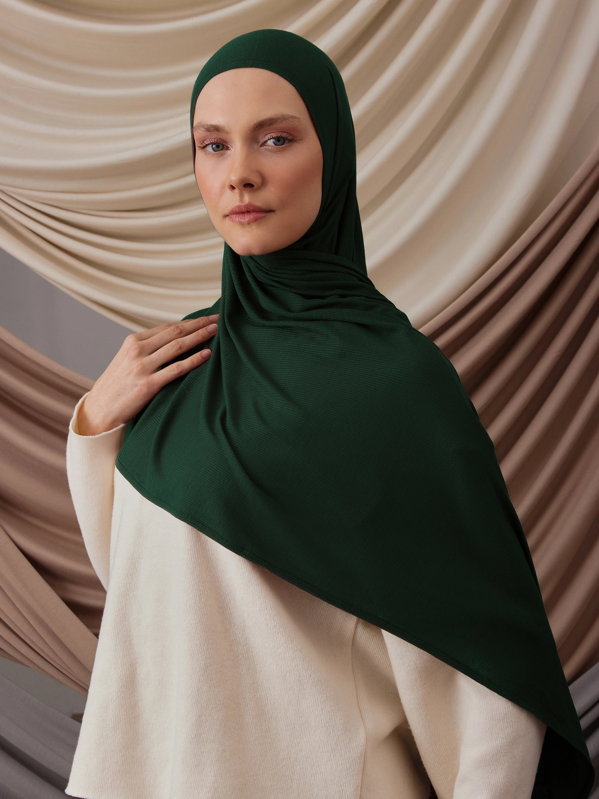 Instant Ribbed Jersey Hijab - Forest Green