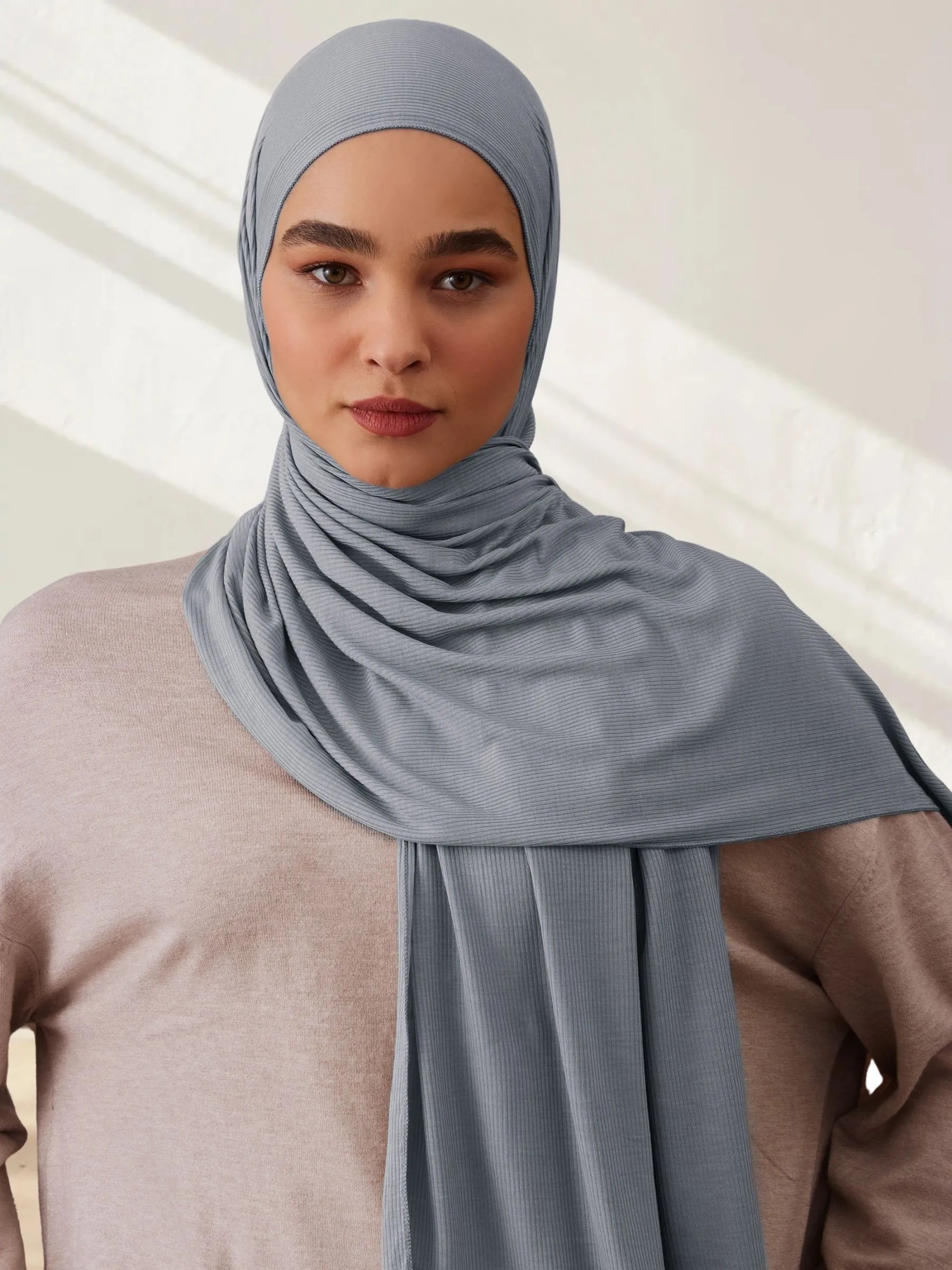 Small Ribbed Jersey Hijab - Vintage Denim