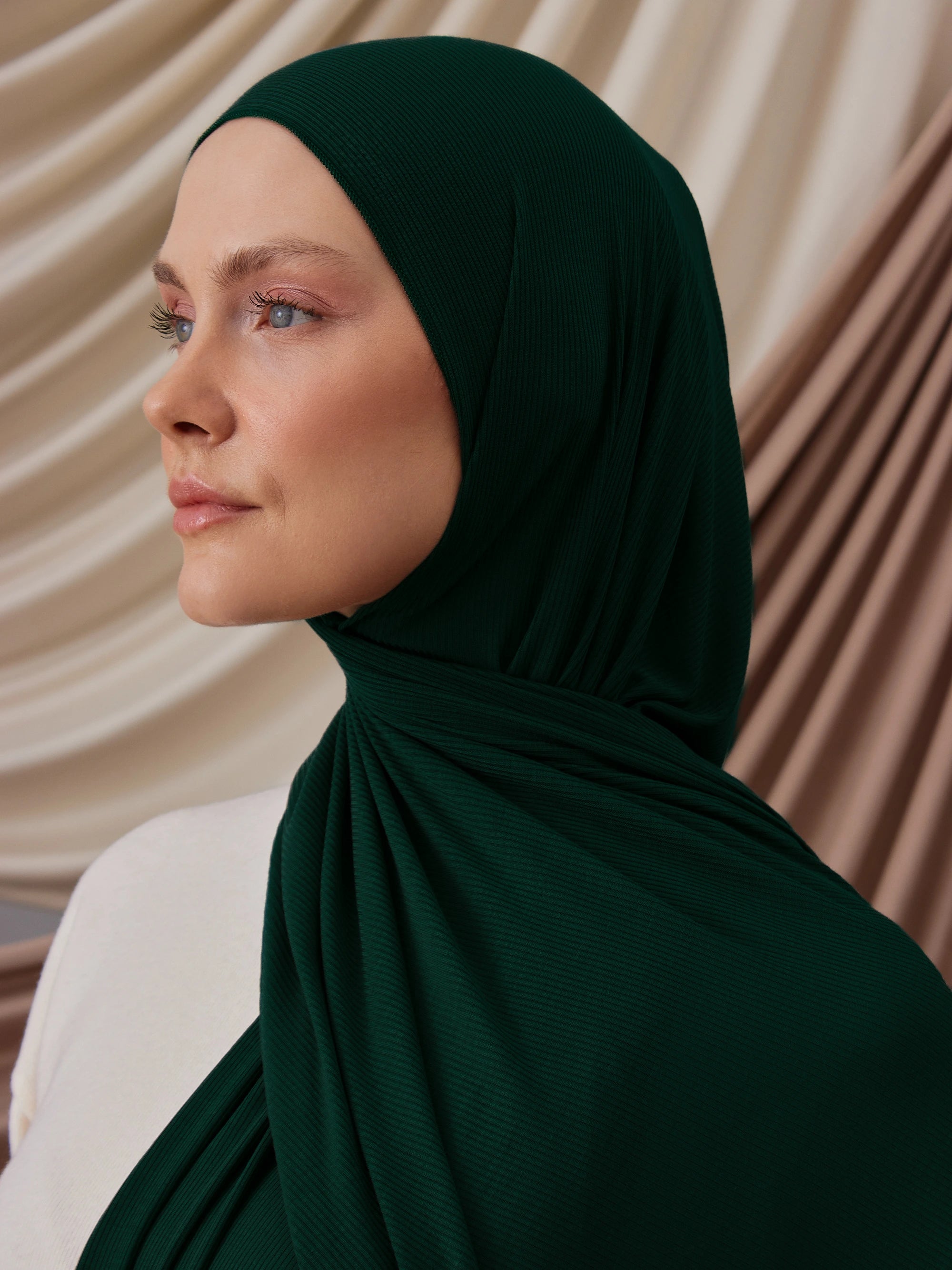 Small Ribbed Jersey Hijab - Forest Green