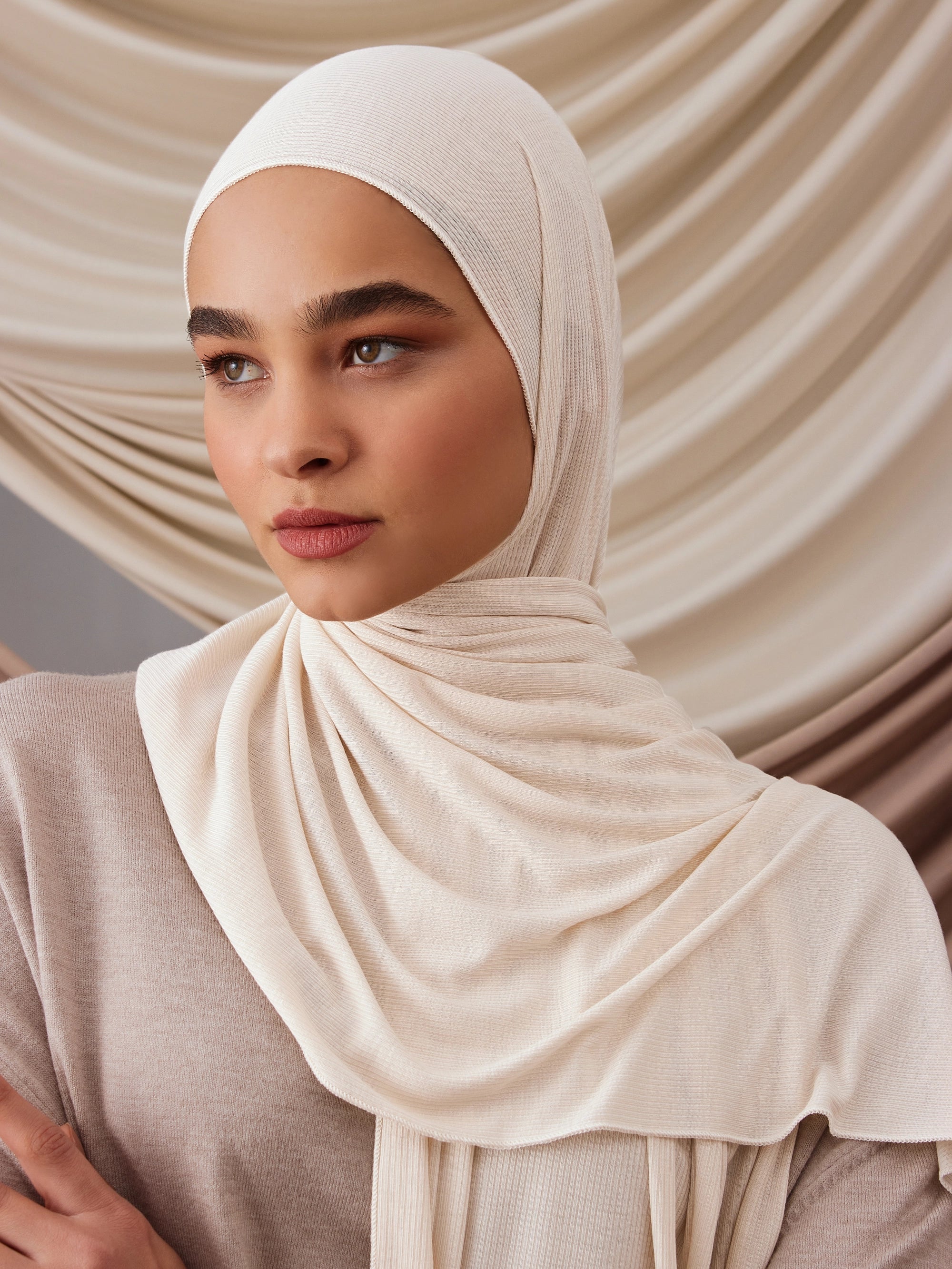 Ribbed Jersey Hijab - White Pearl