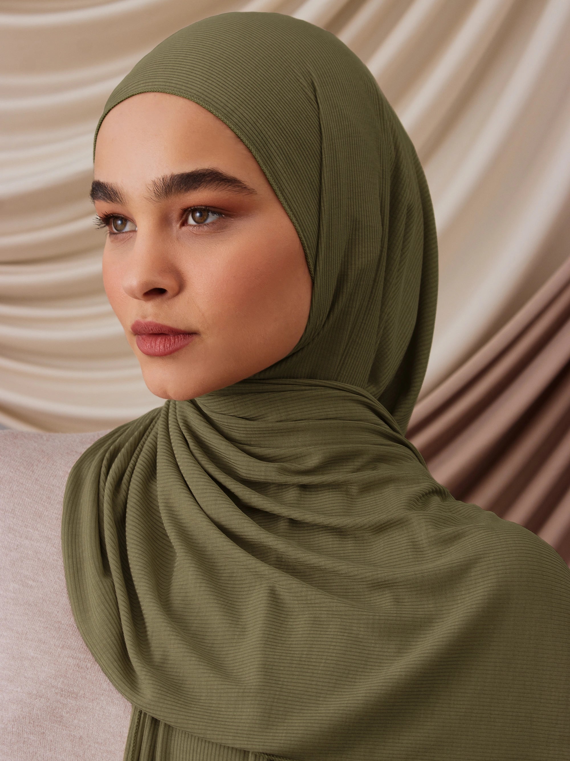Ribbed Jersey Hijab - Olivine