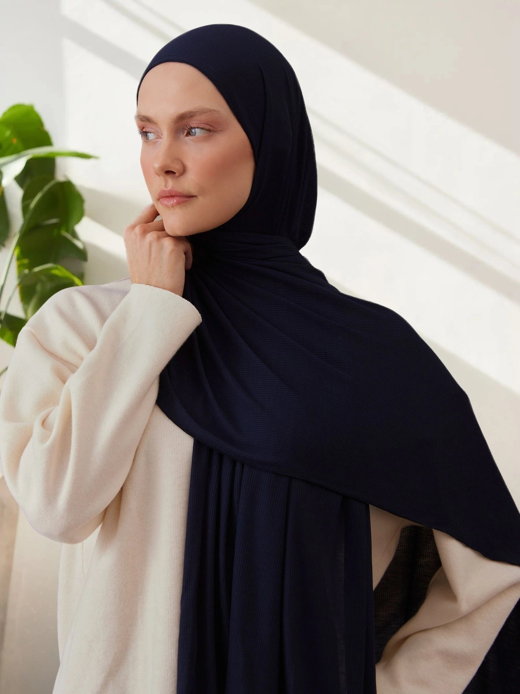 Ribbed Jersey Hijab - Navy
