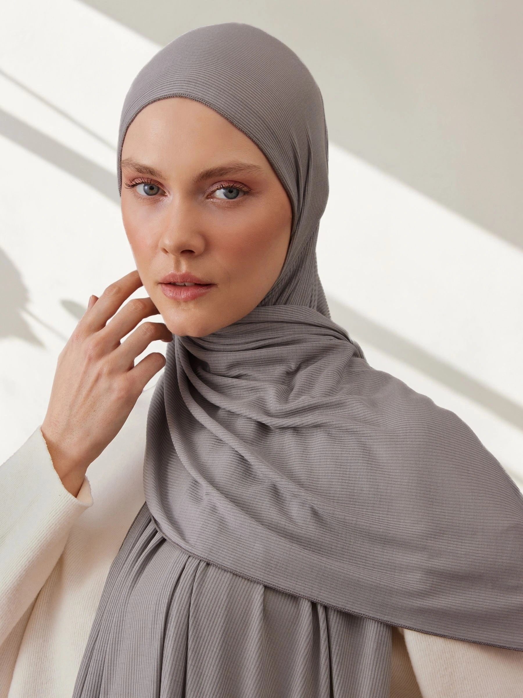 Ribbed Jersey Hijab - Silver