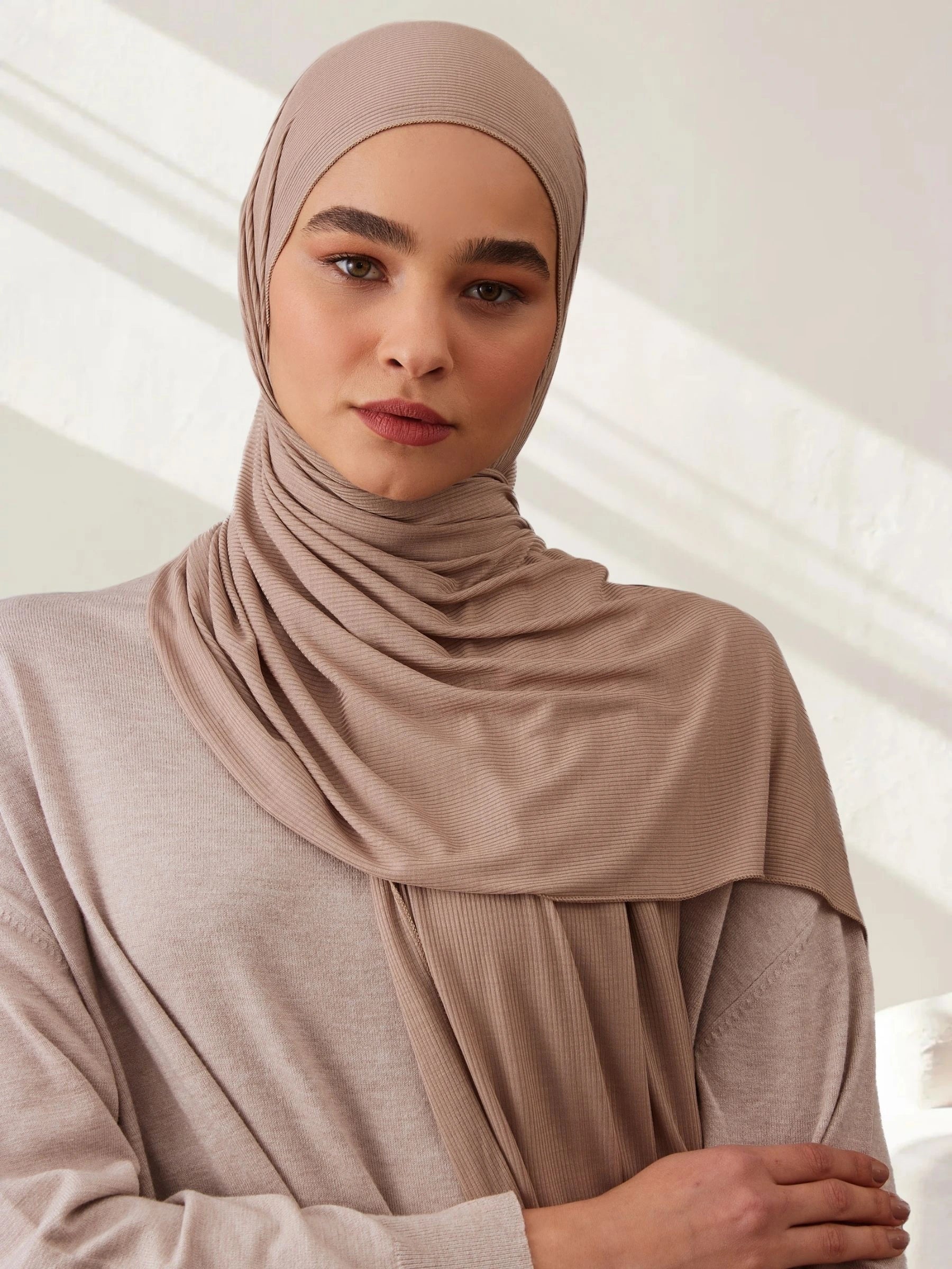 Ribbed Jersey Hijab - Warm Sand
