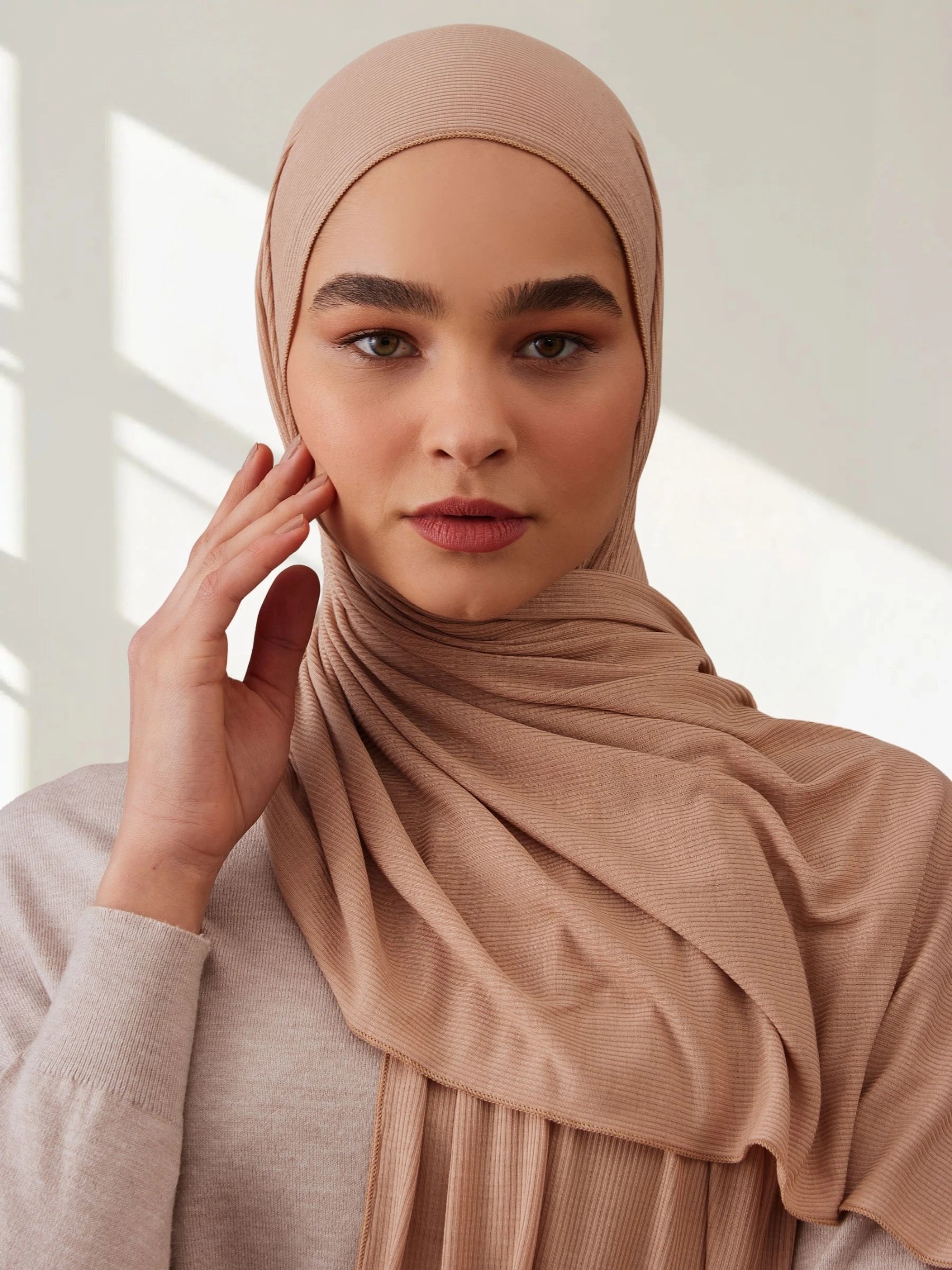 Ribbed Jersey Hijab - Warm Taupe