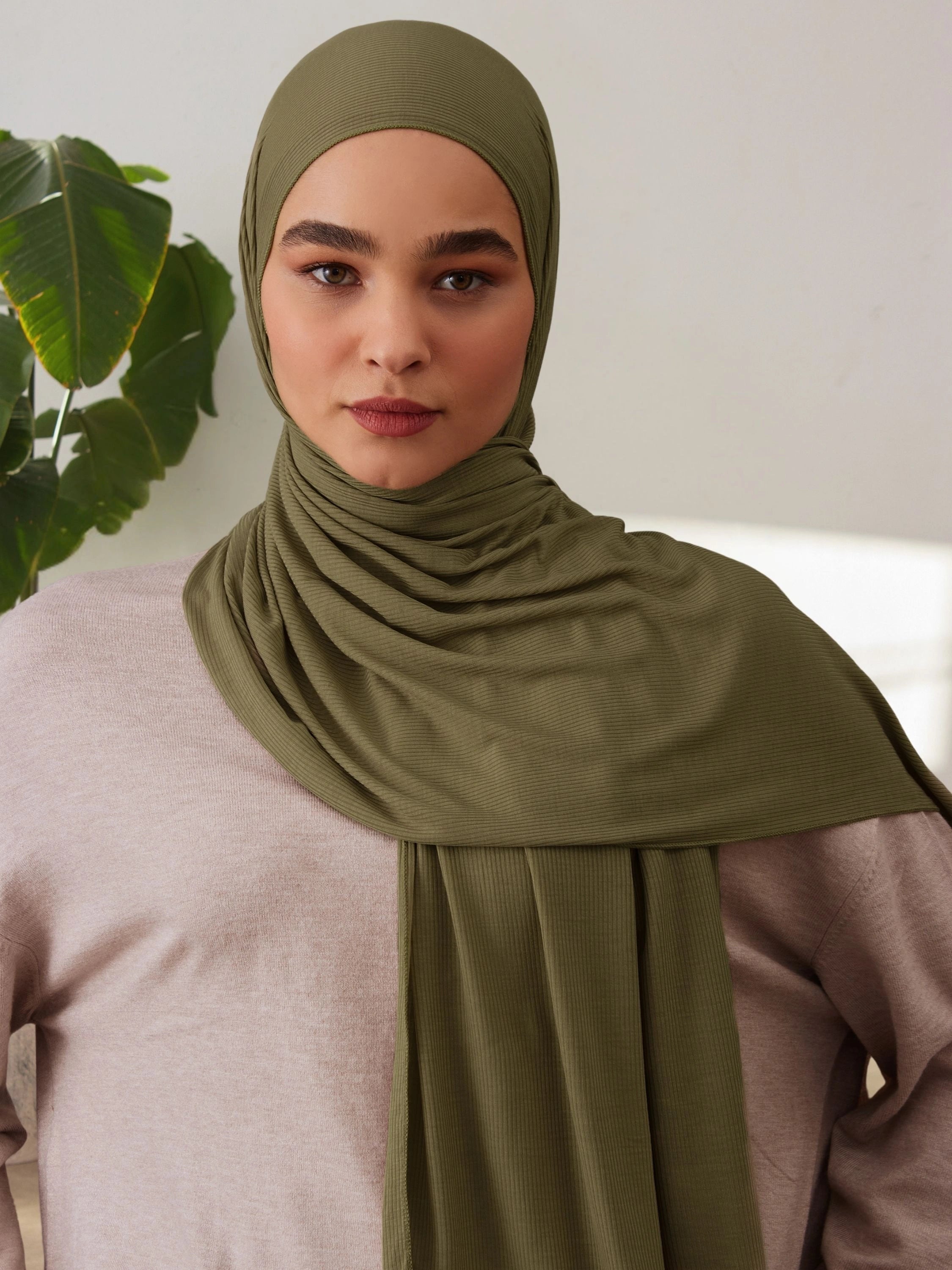 Ribbed Jersey Hijab - Olivine