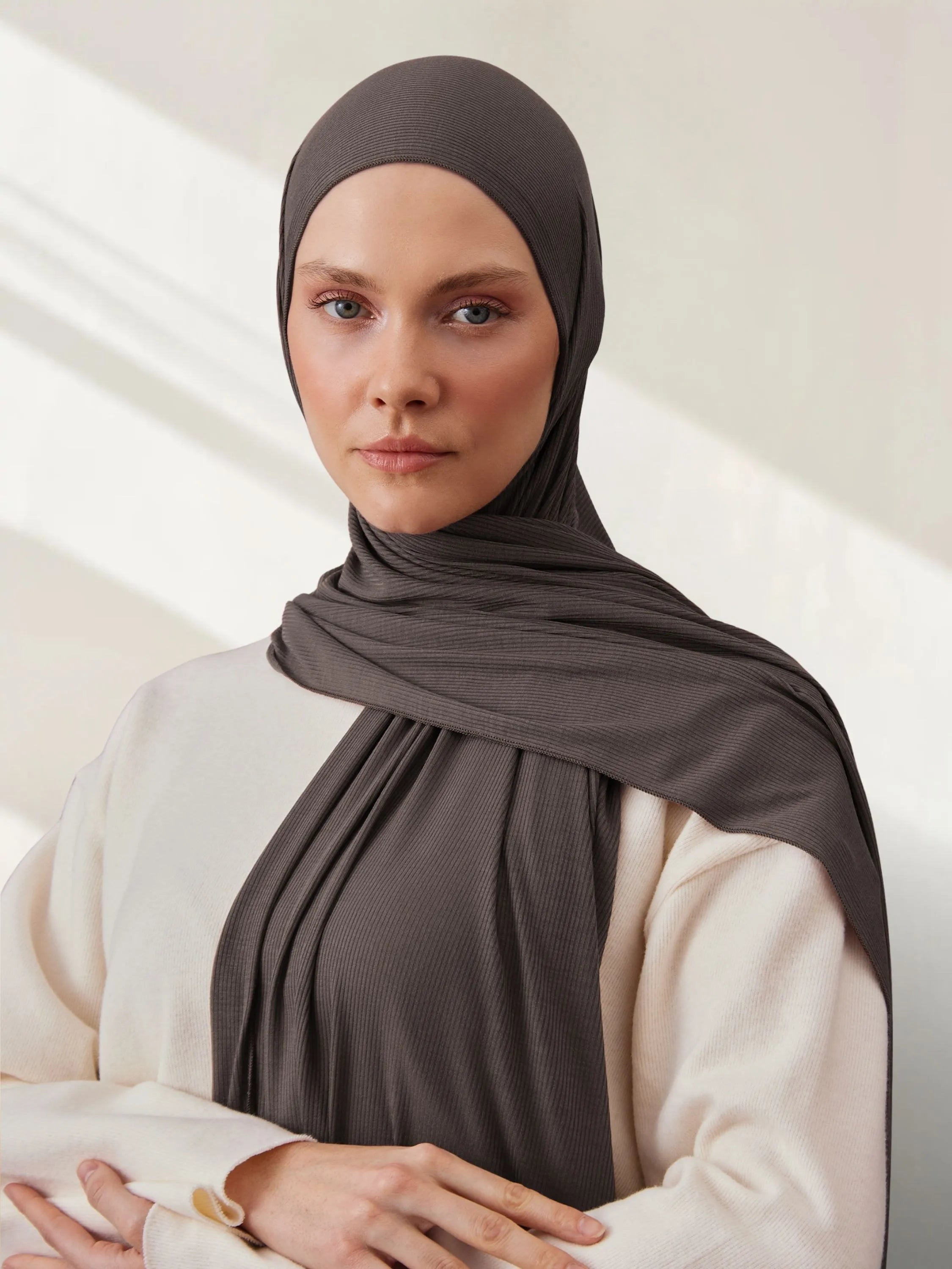 Ribbed Jersey Hijab - Grey Mink