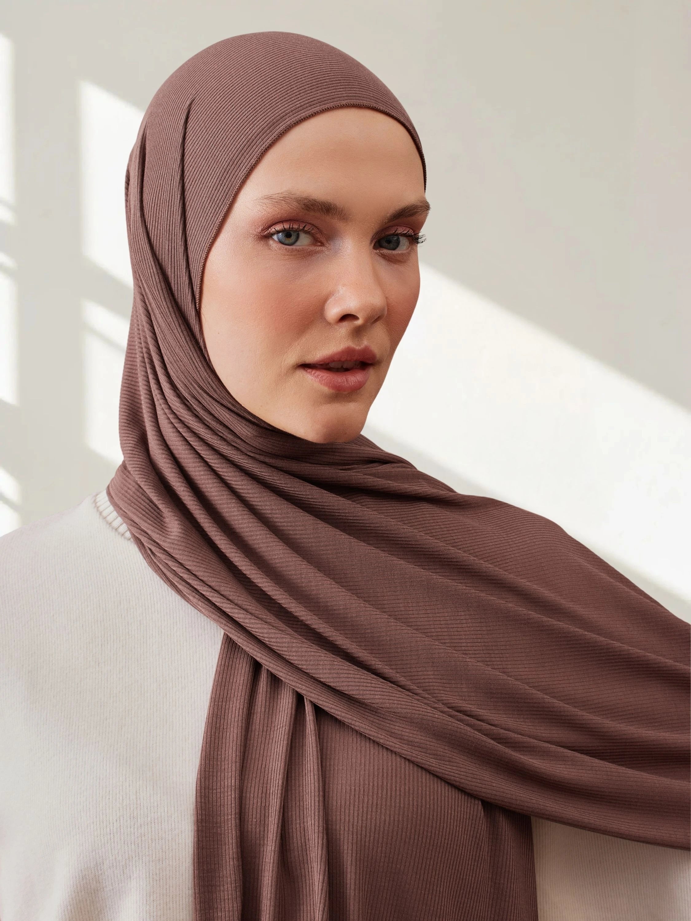 Ribbed Jersey Hijab - Faded Rose