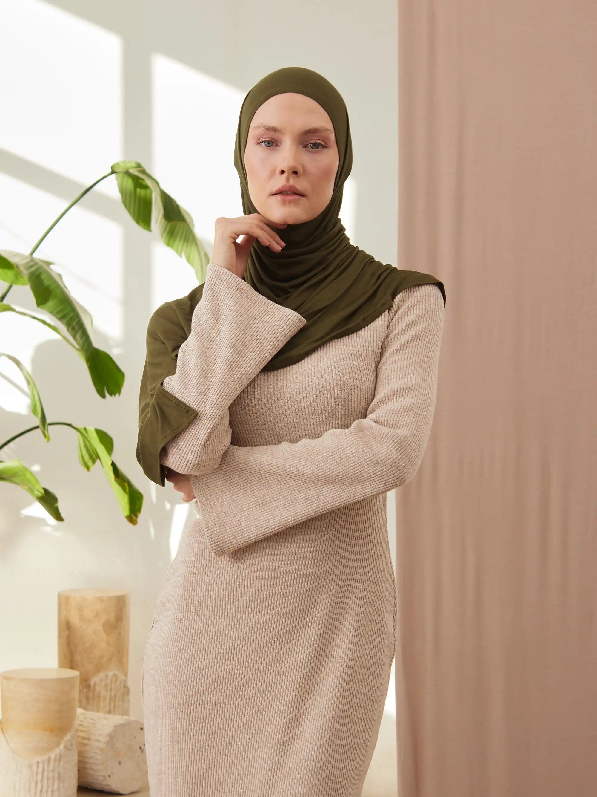 Instant Premium Jersey Hijabs - Dark Olive