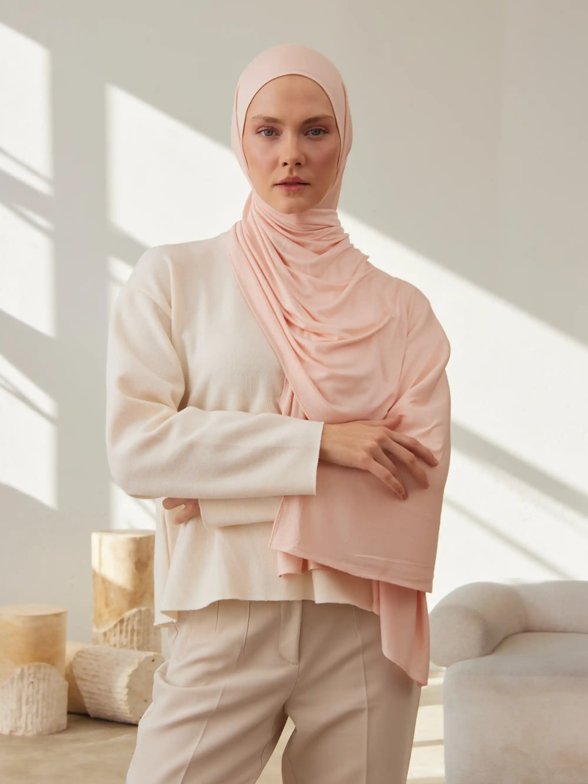 Small Premium Jersey Hijab - Cream Pink