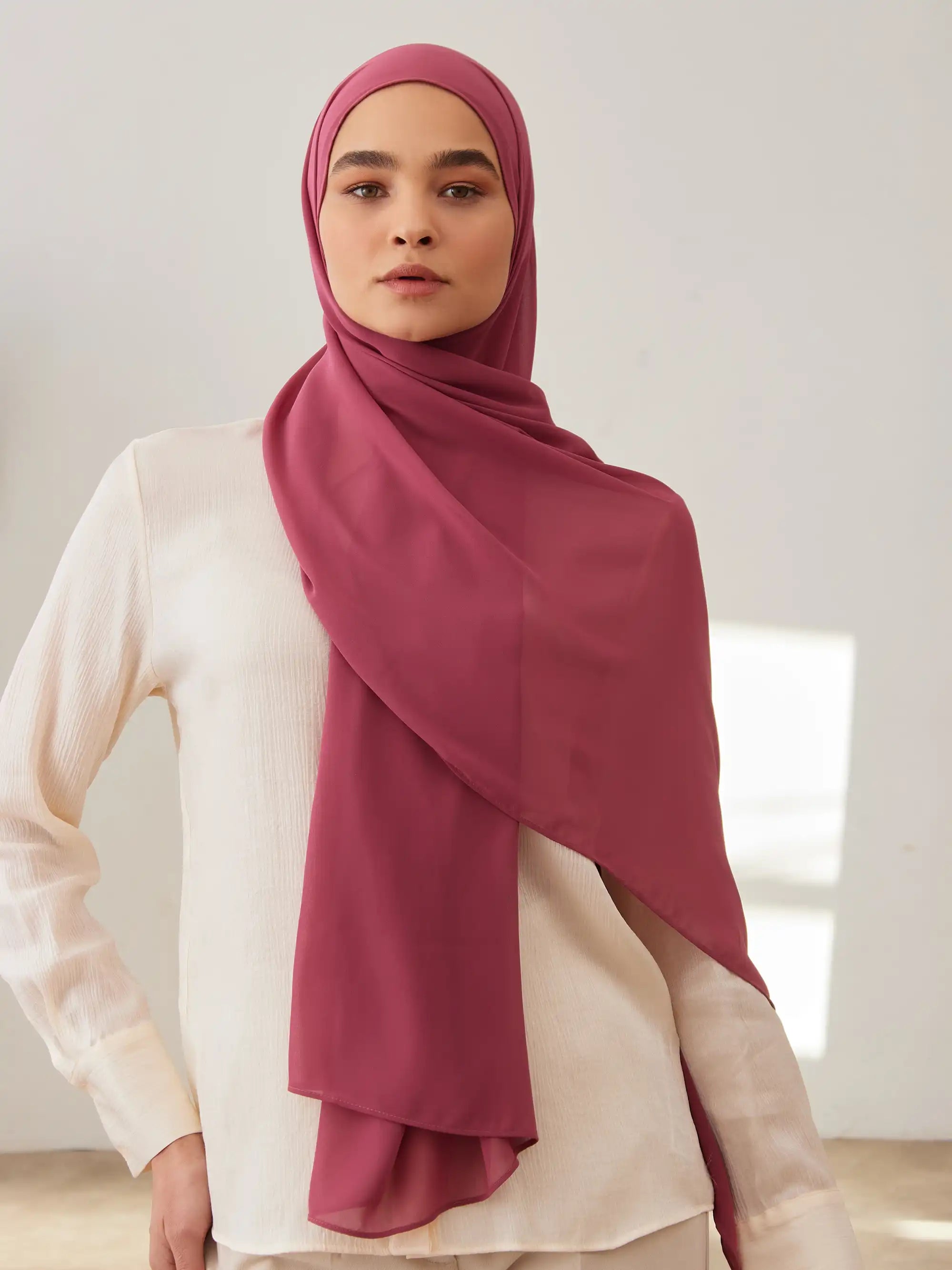 Small Luxury Chiffon Hijab - Chateau Rose