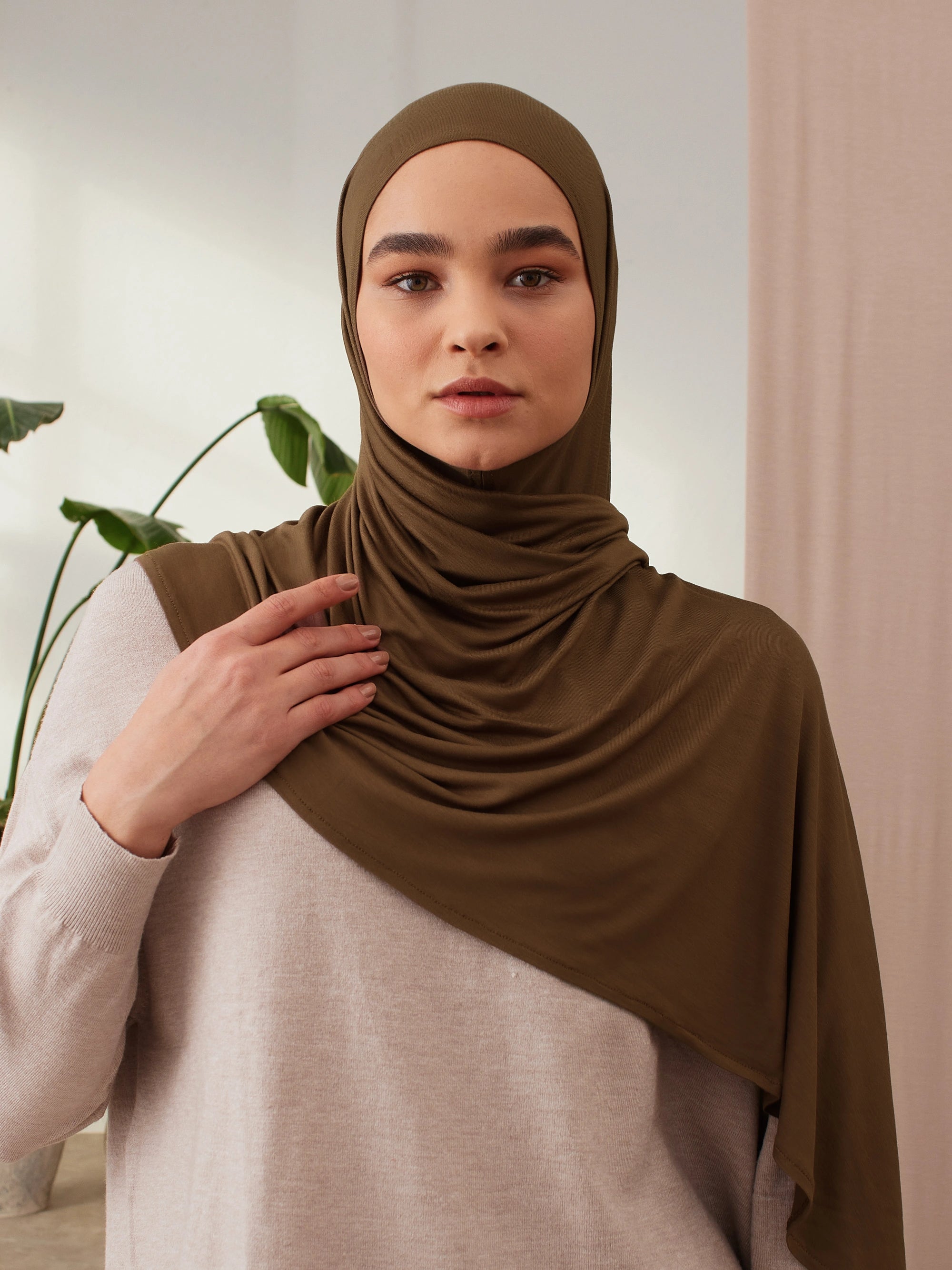 Small Instant Premium Jersey Hijabs - Earth