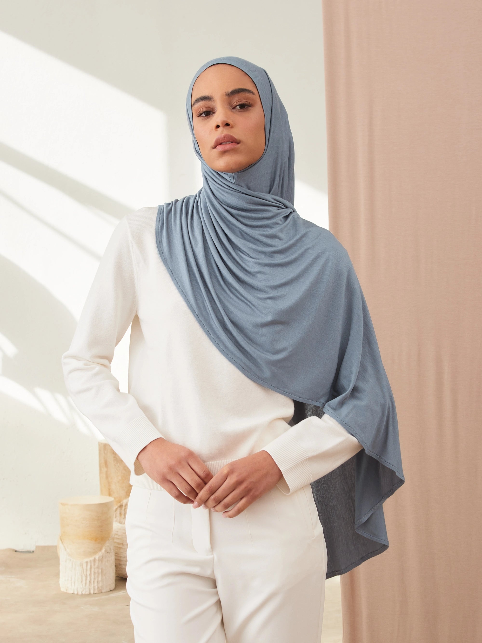 Small Instant Premium Jersey Hijabs - Light Denim