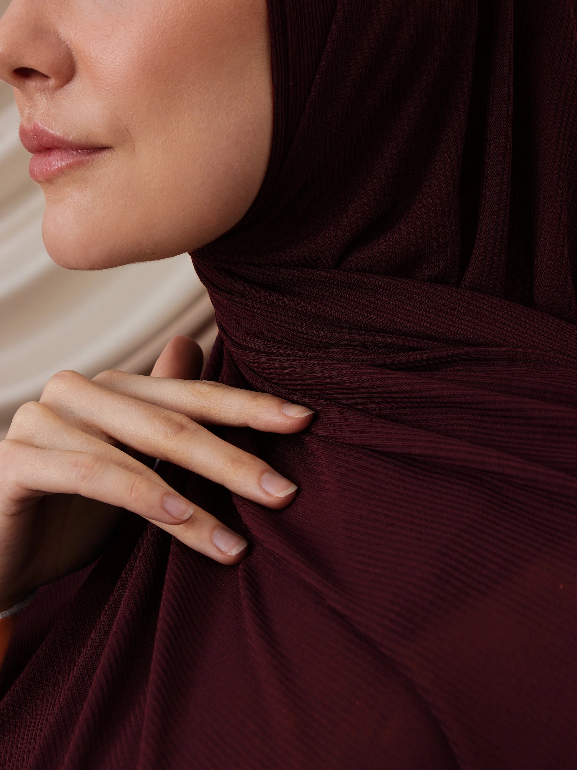 Instant Ribbed Jersey Hijab - Dark Maroon