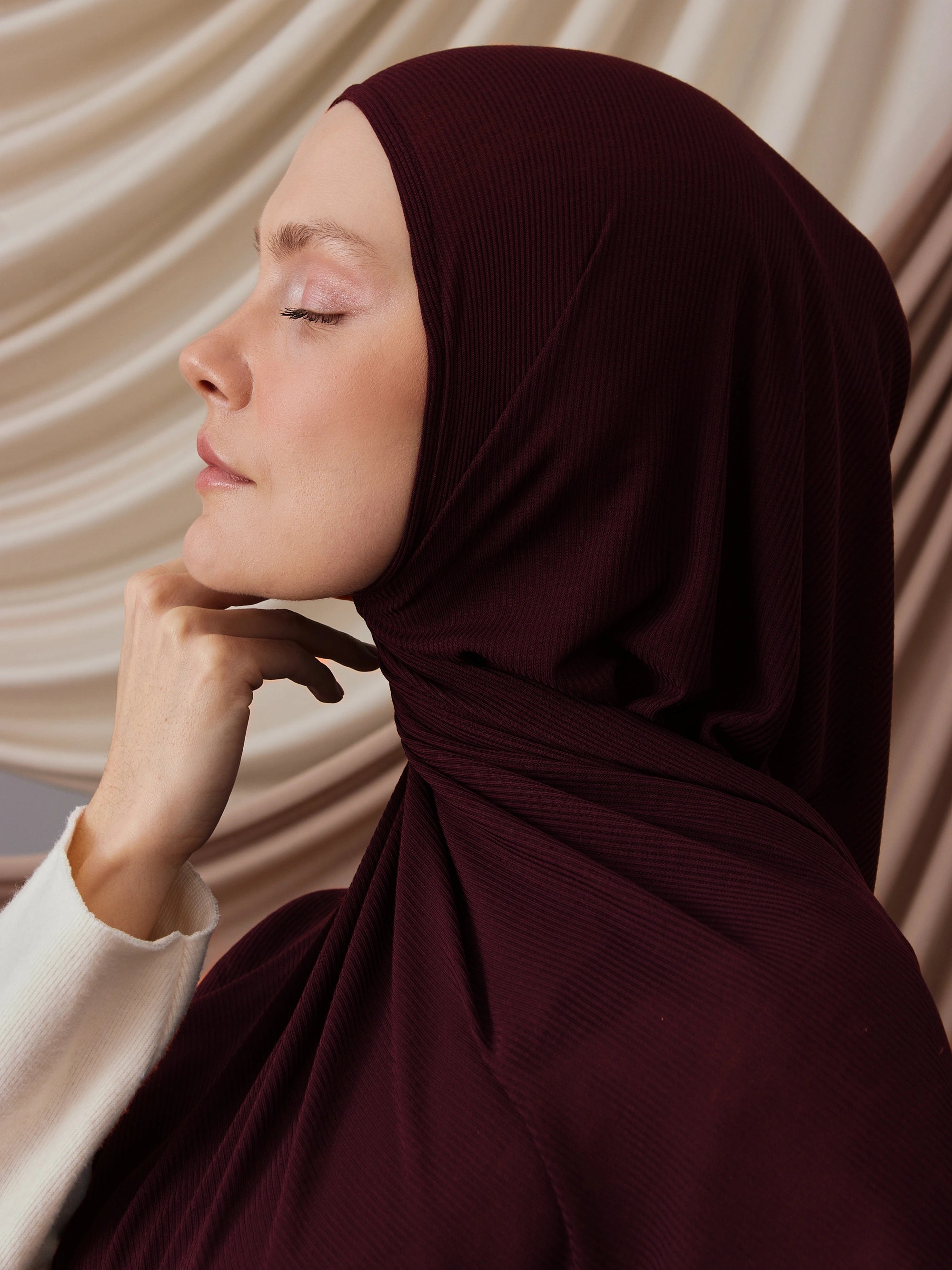 Instant Ribbed Jersey Hijab - Dark Maroon