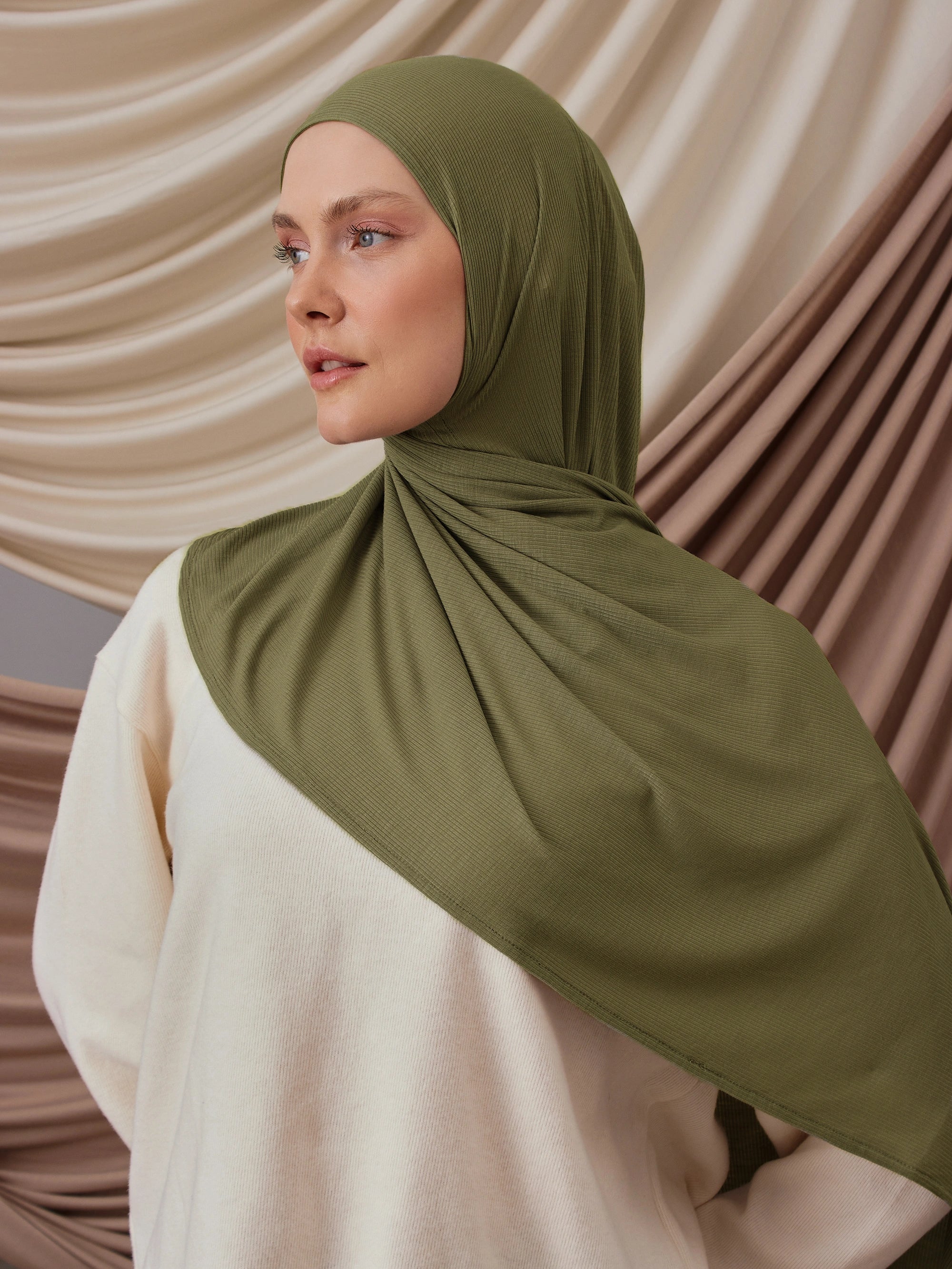 Instant Ribbed Jersey Hijab - Olivine