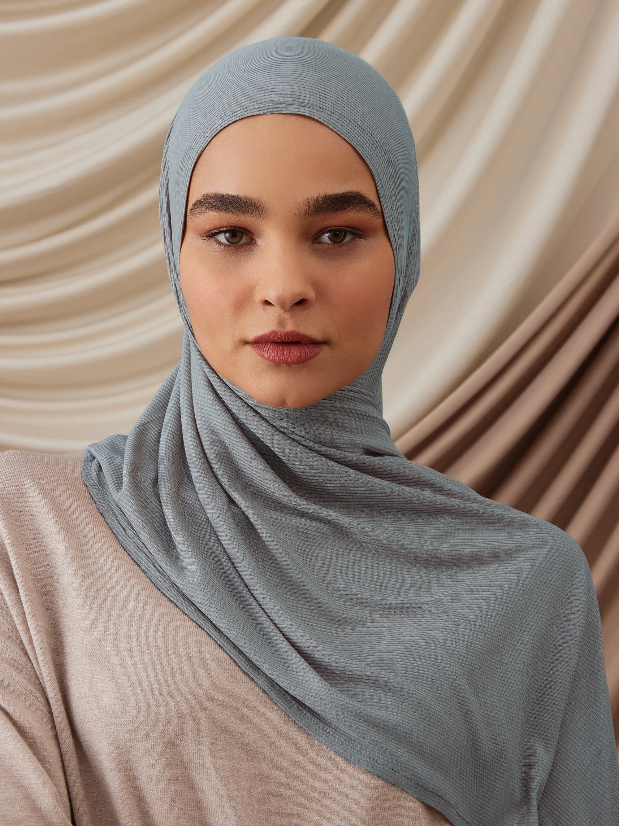 Instant Ribbed Jersey Hijab - Vintage Denim