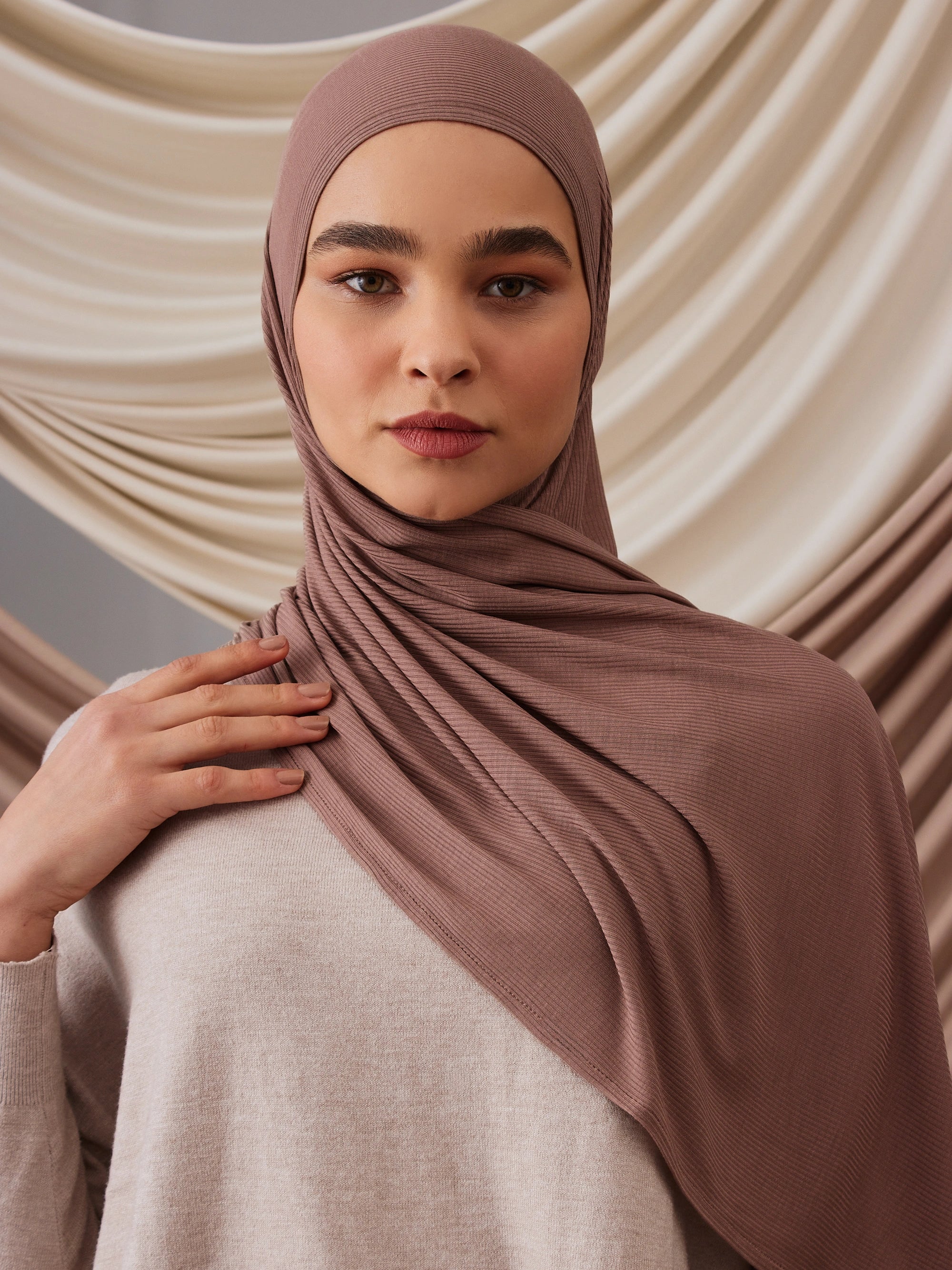 Instant Ribbed Jersey Hijab - Faded Rose