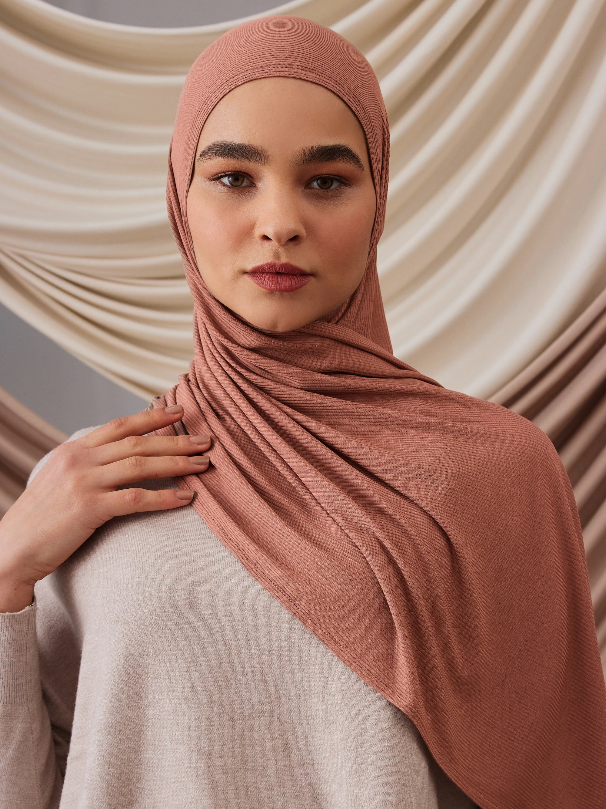 Instant Ribbed Jersey Hijab - Vintage Rose