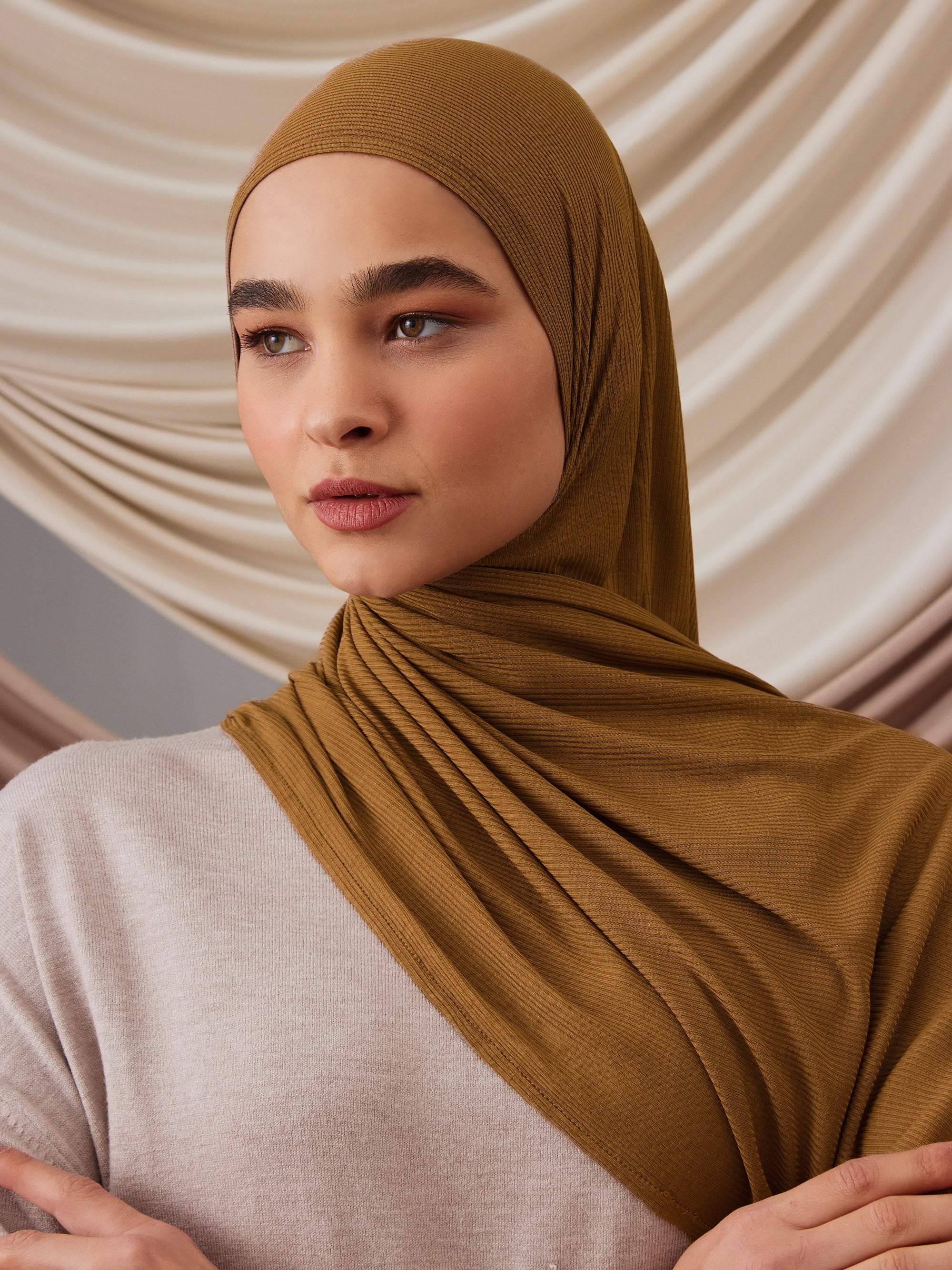 Instant Ribbed Jersey Hijab - Tobacco Brown