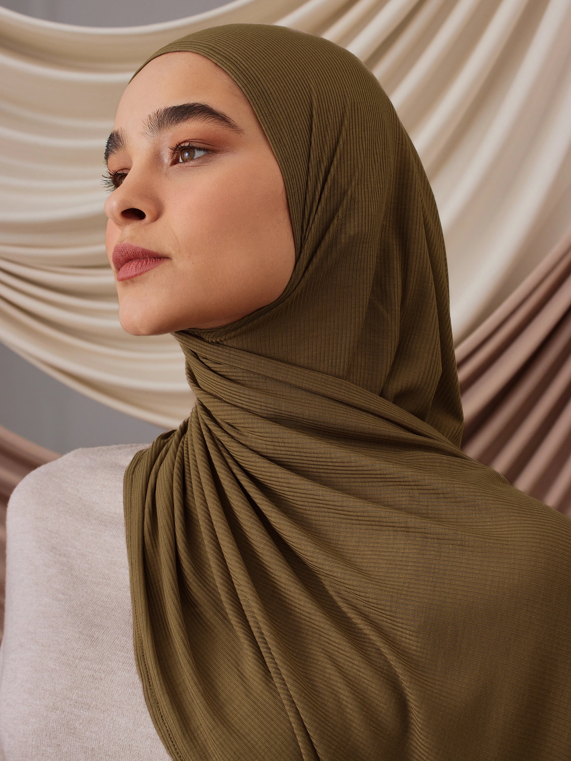 Instant Ribbed Jersey Hijab - Military Green