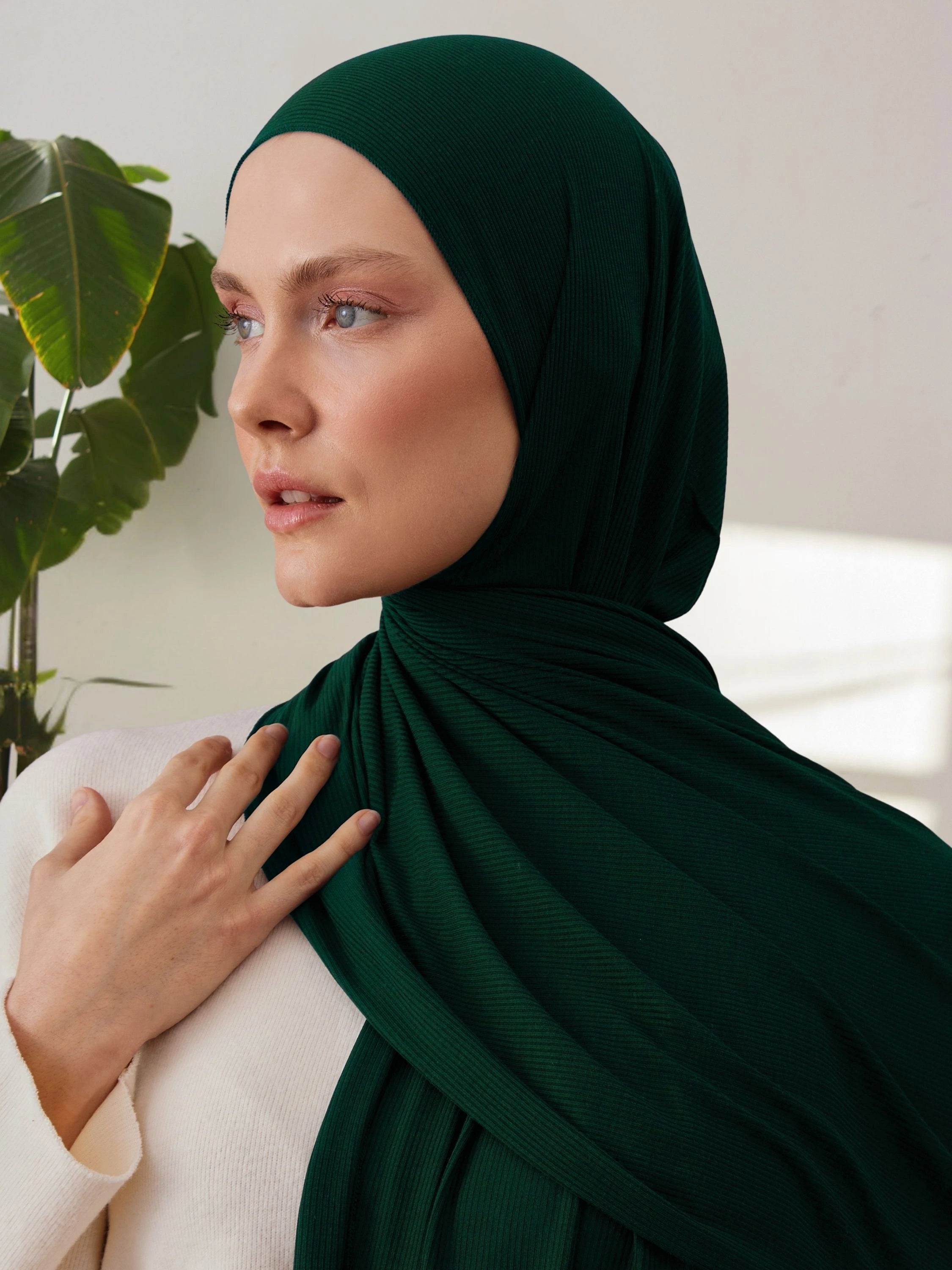 Small Ribbed Jersey Hijab - Forest Green