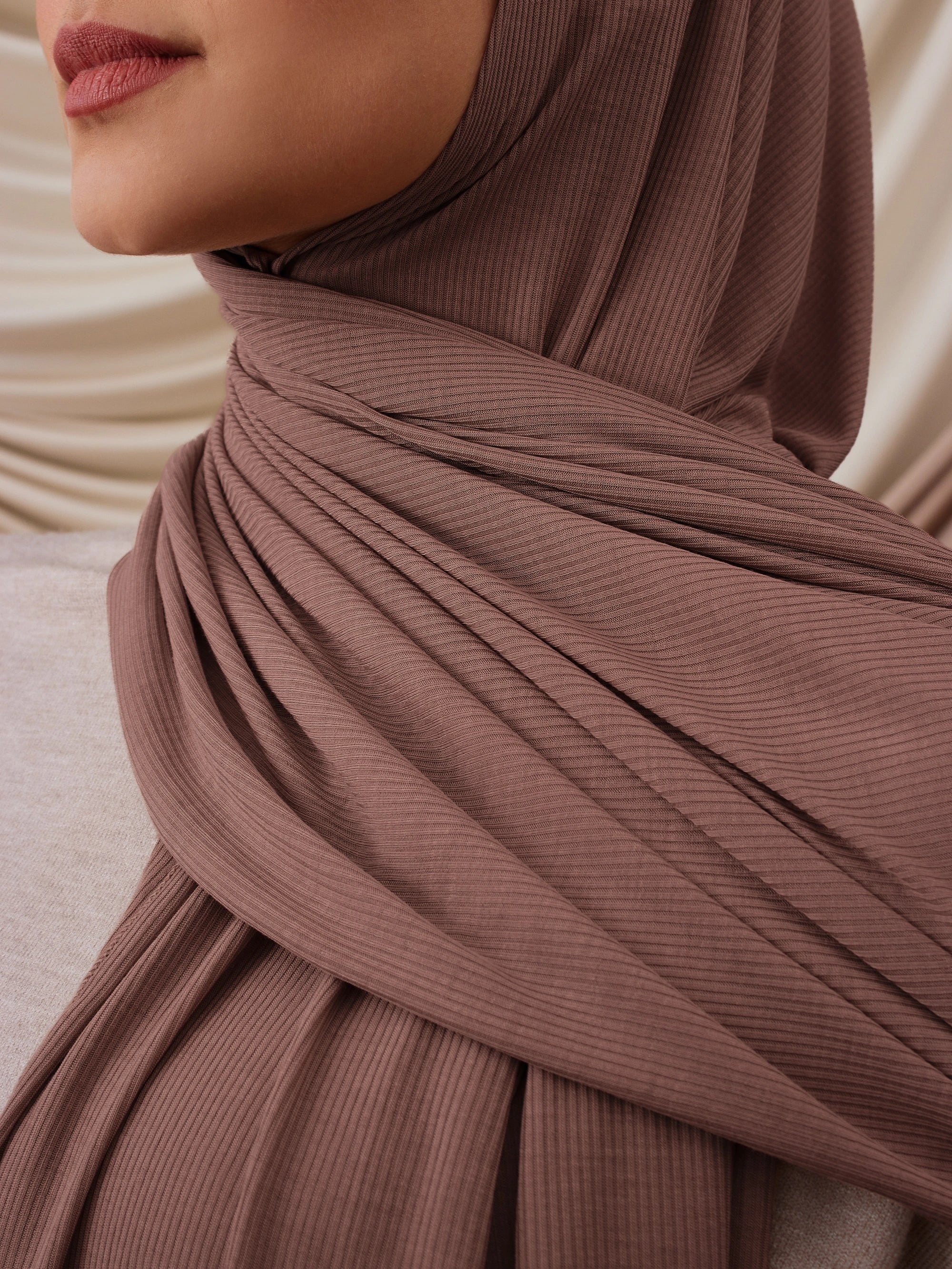 Small Ribbed Jersey Hijab - Faded Rose