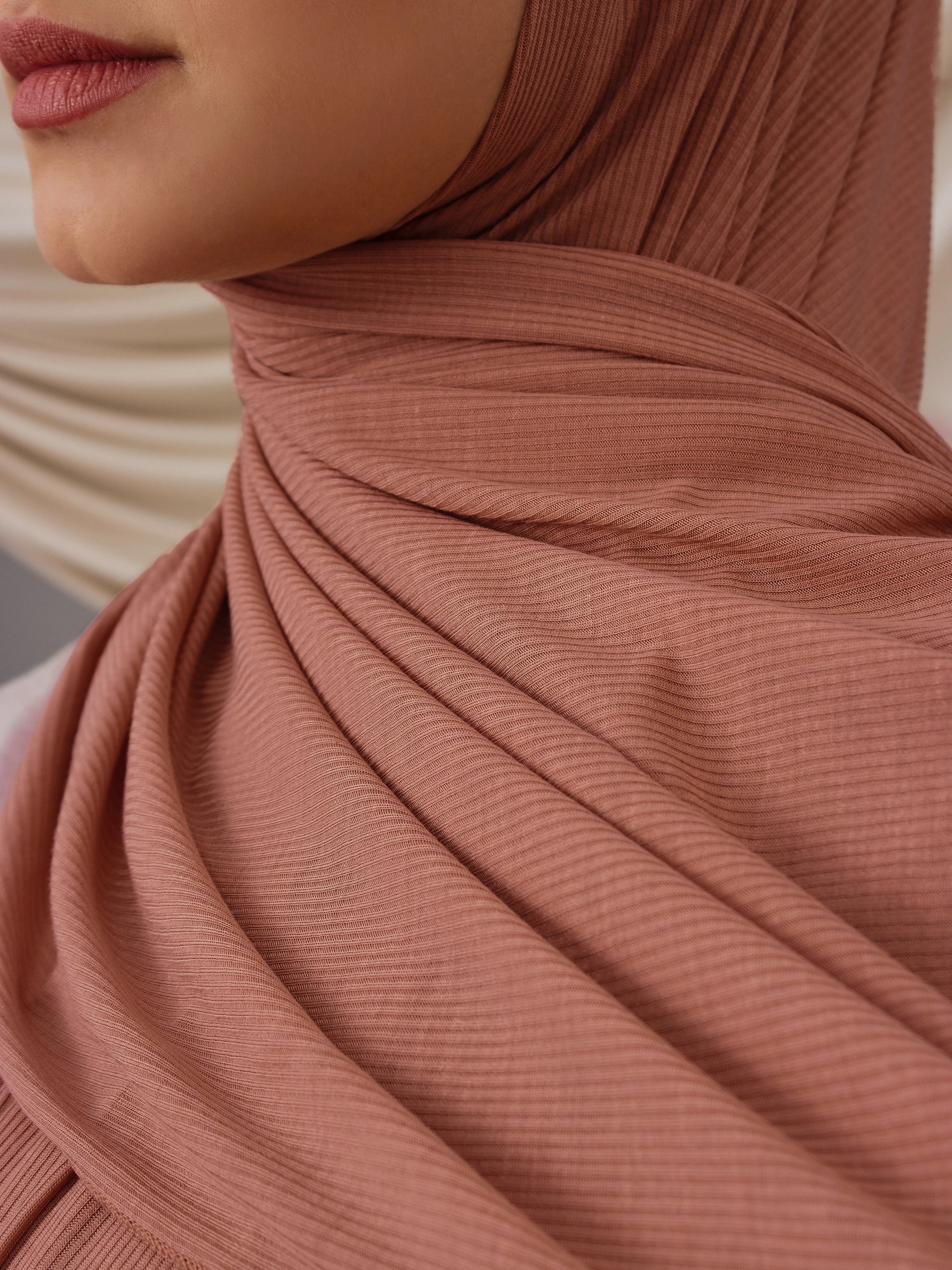 Ribbed Jersey Hijab - Vintage Rose