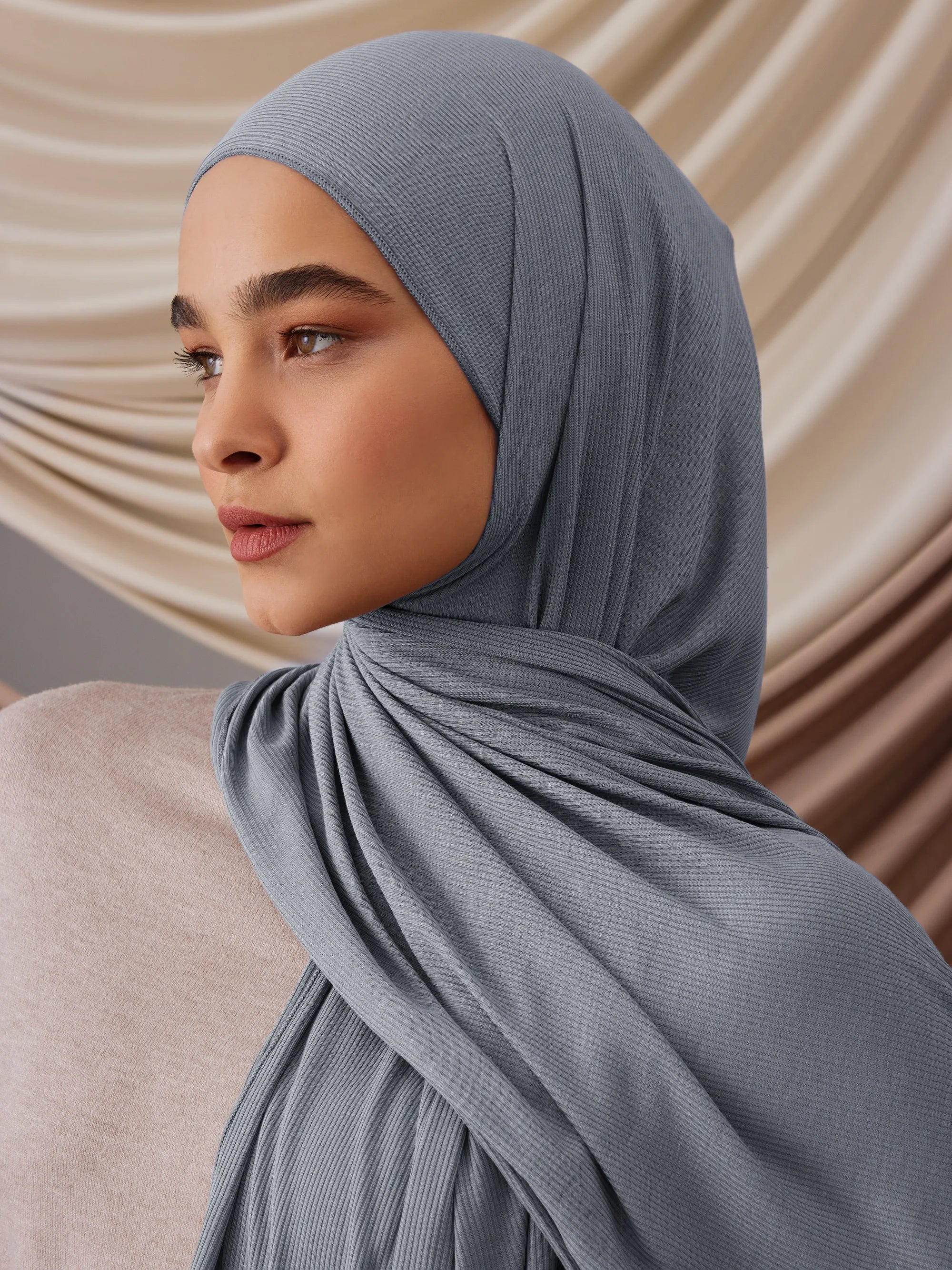 Ribbed Jersey Hijab - Vintage Denim